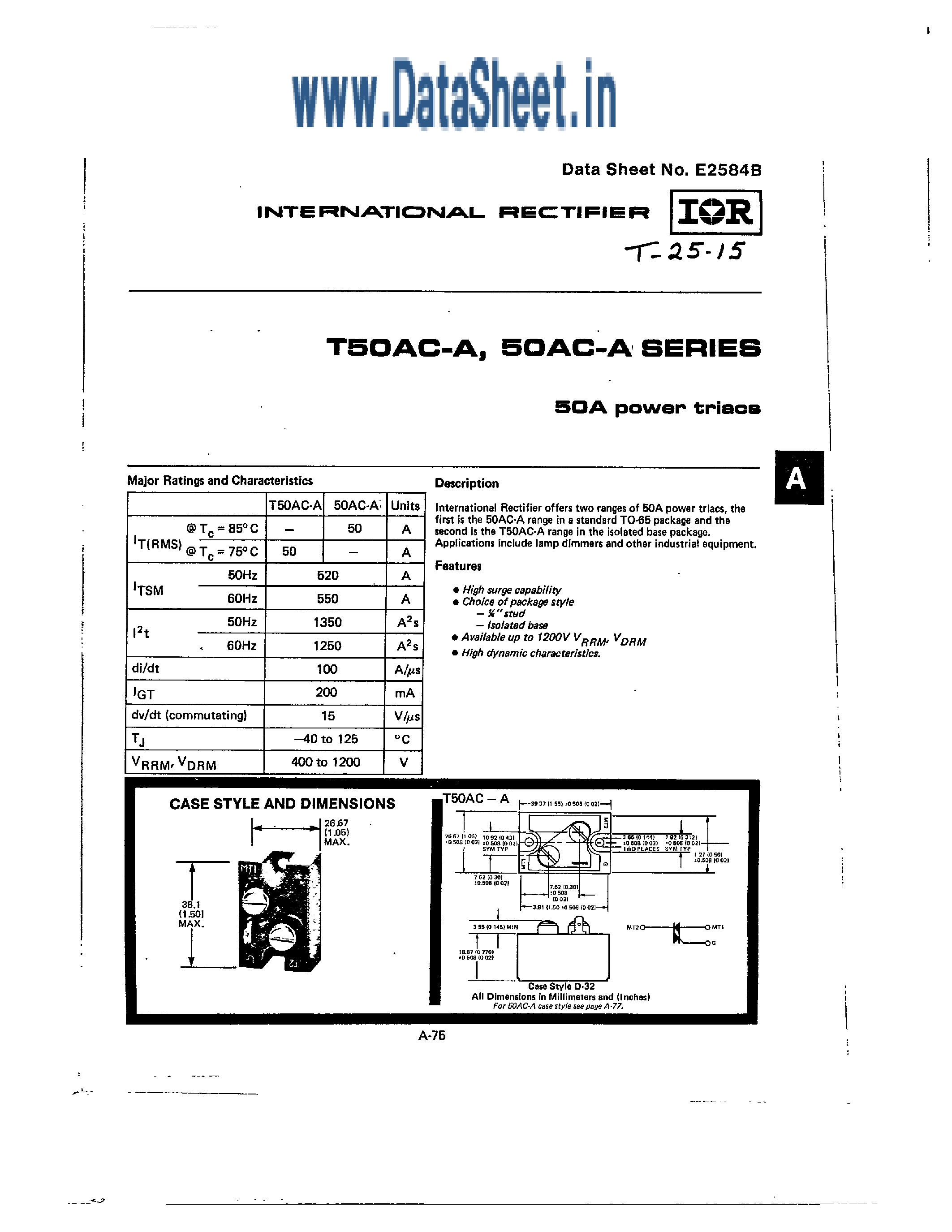 Datasheet 50ACxxx - 50A POWER TRIACS page 1