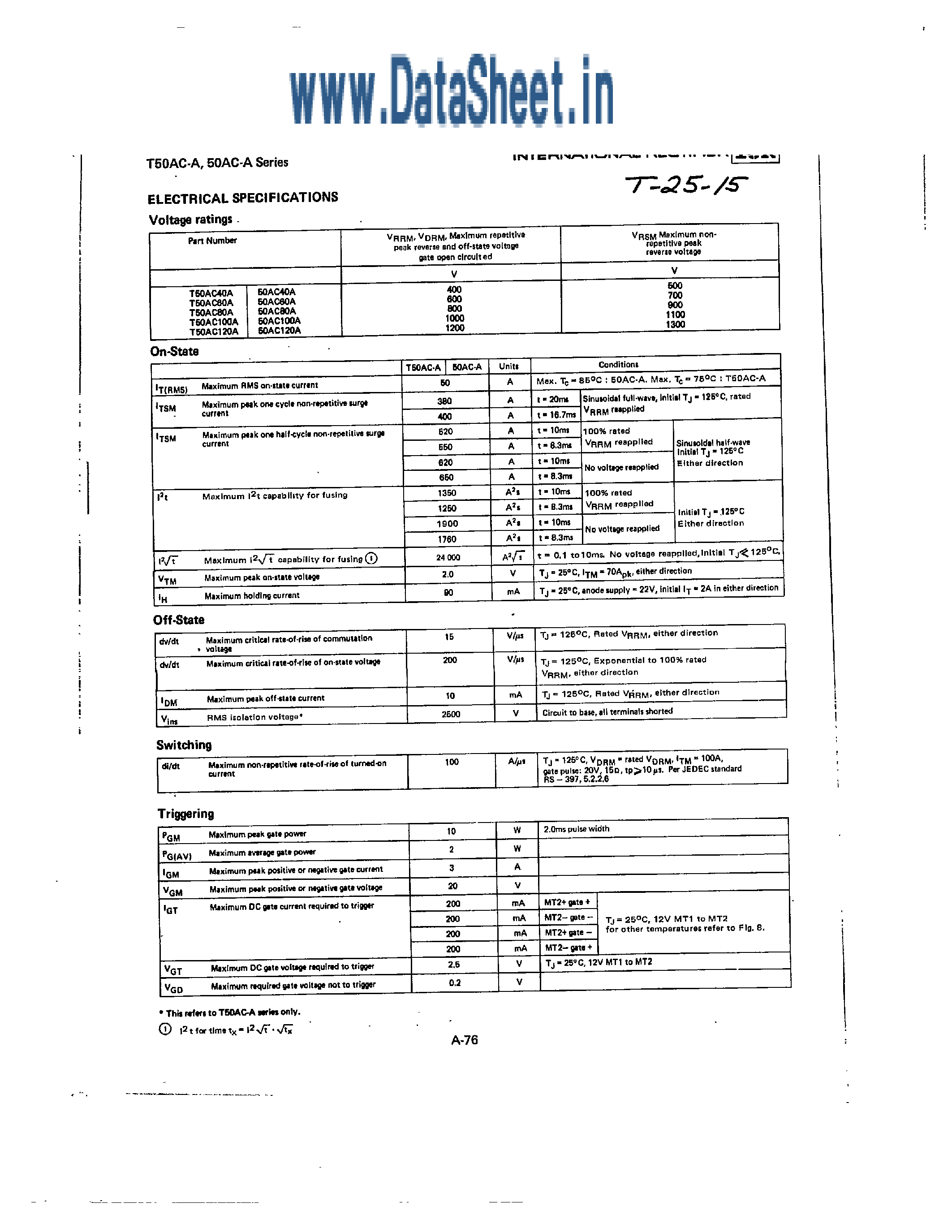 Datasheet 50ACxxx - 50A POWER TRIACS page 2