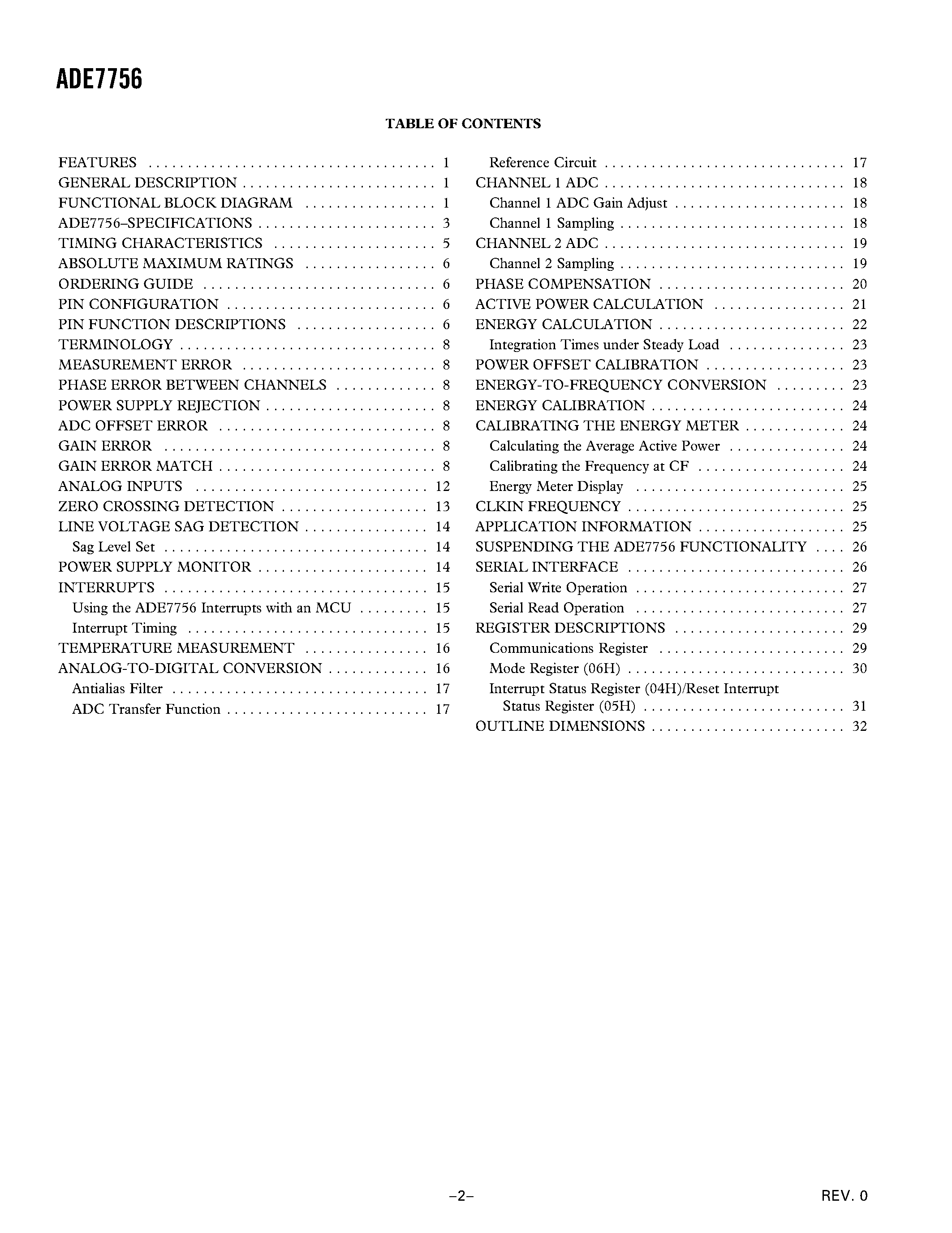 Даташит на микросхему ADE7756 страница 2 Даташит ADE7756 - Active Energy Metering IC with Serial Interface страница 2