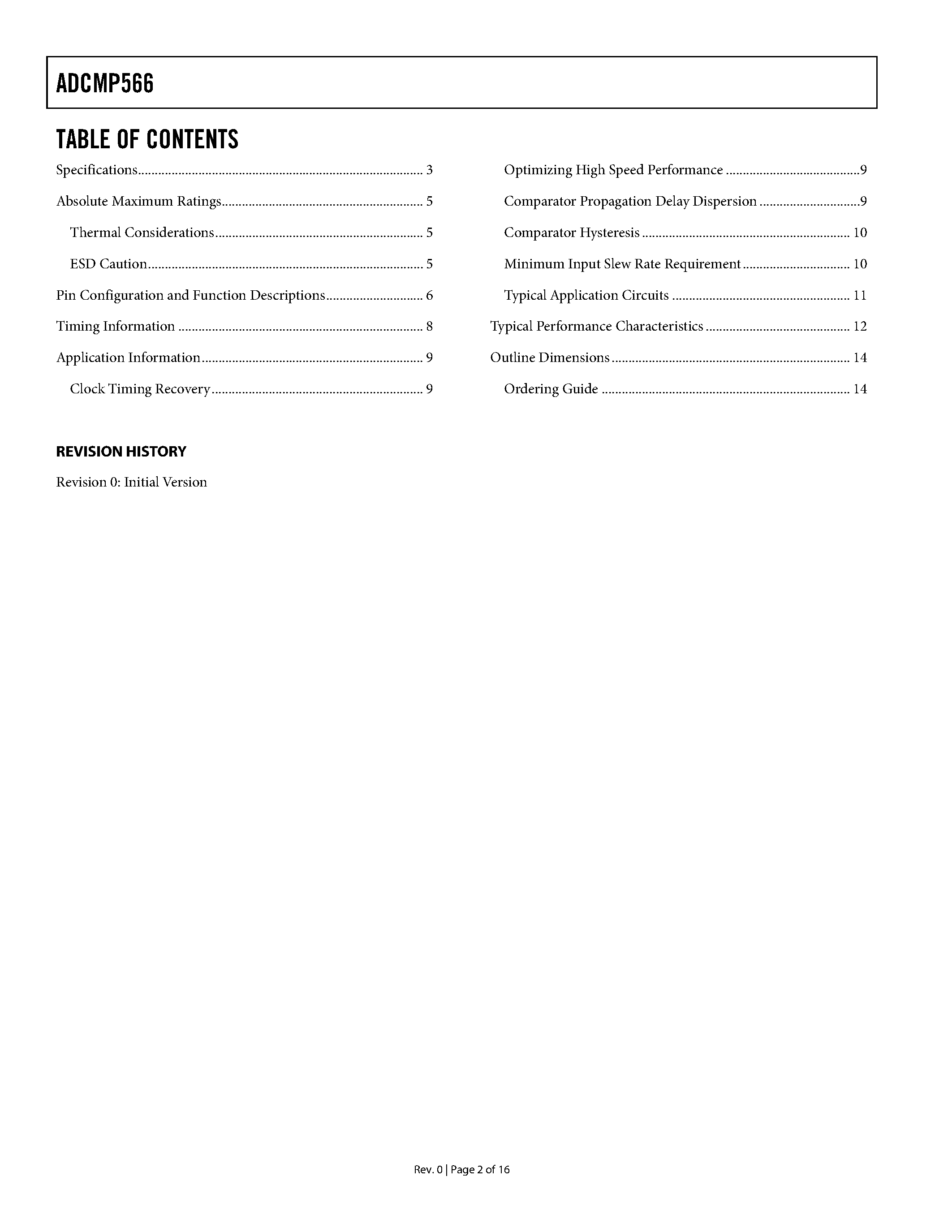 Datasheet ADCMP566 - Dual Ultrafast Voltage Comparator page 2
