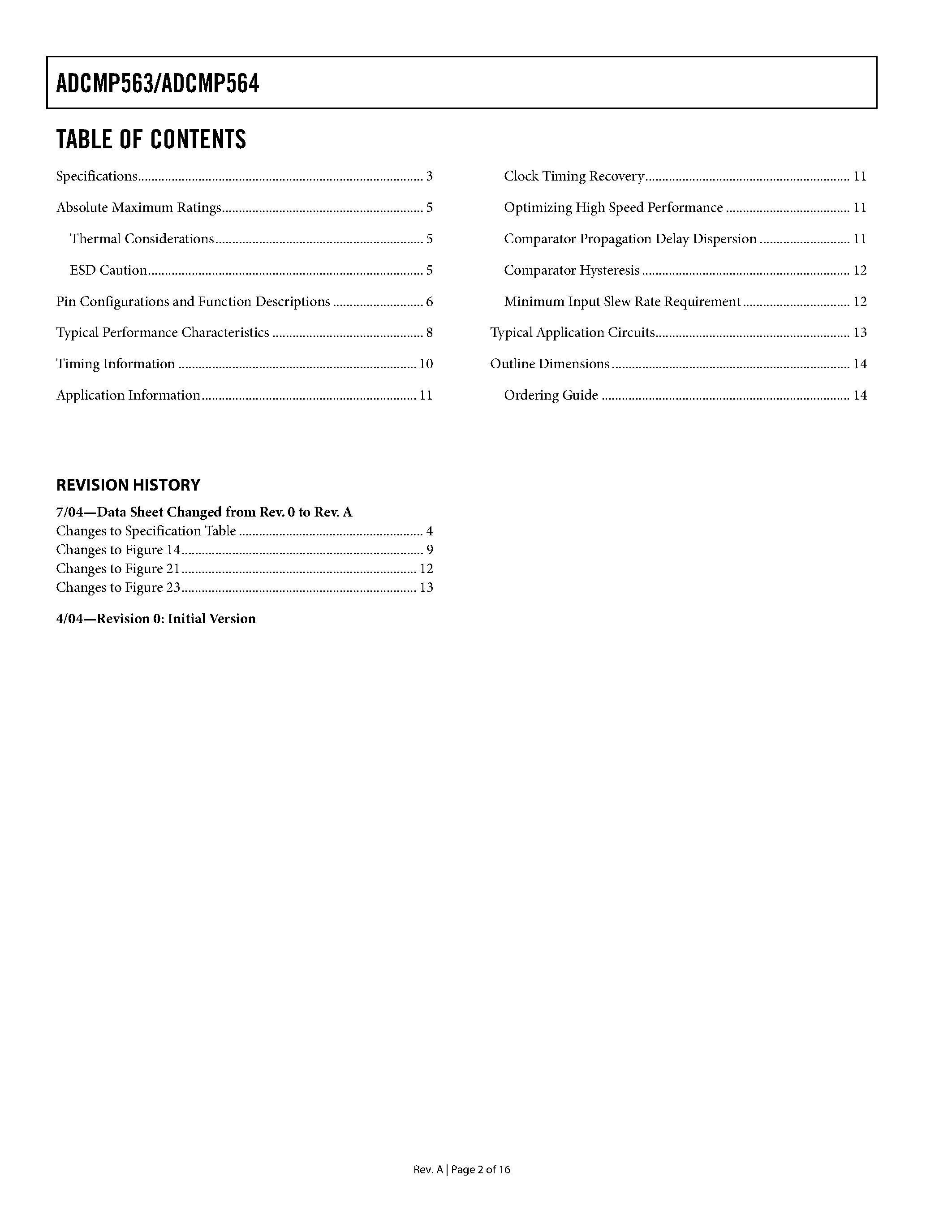 Datasheet ADCMP563 - (ADCMP563 / ADCMP564) Dual High Speed ECL Comparators page 2