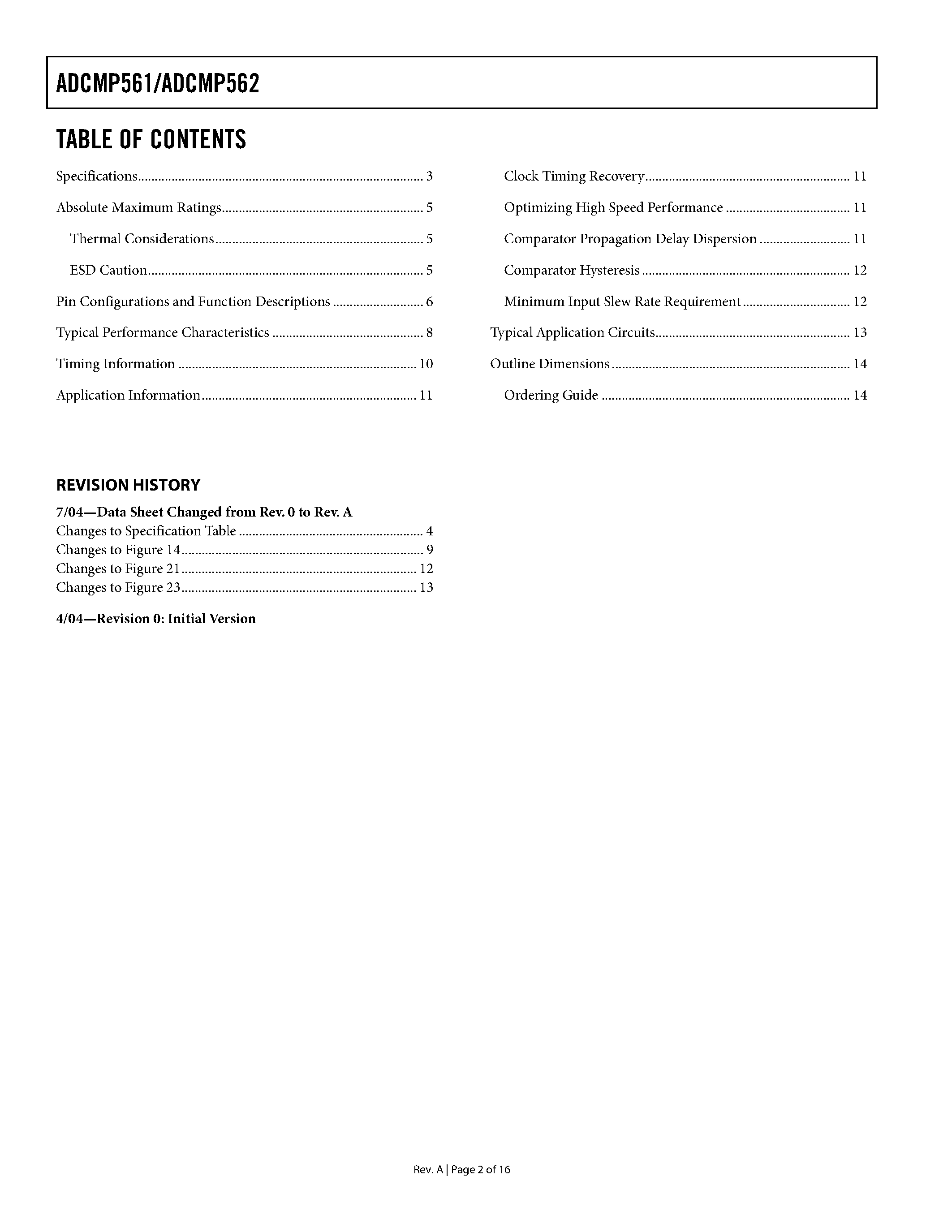 Datasheet ADCMP561 - (ADCMP561 / ADCMP562) Dual High Speed PECL Comparators page 2