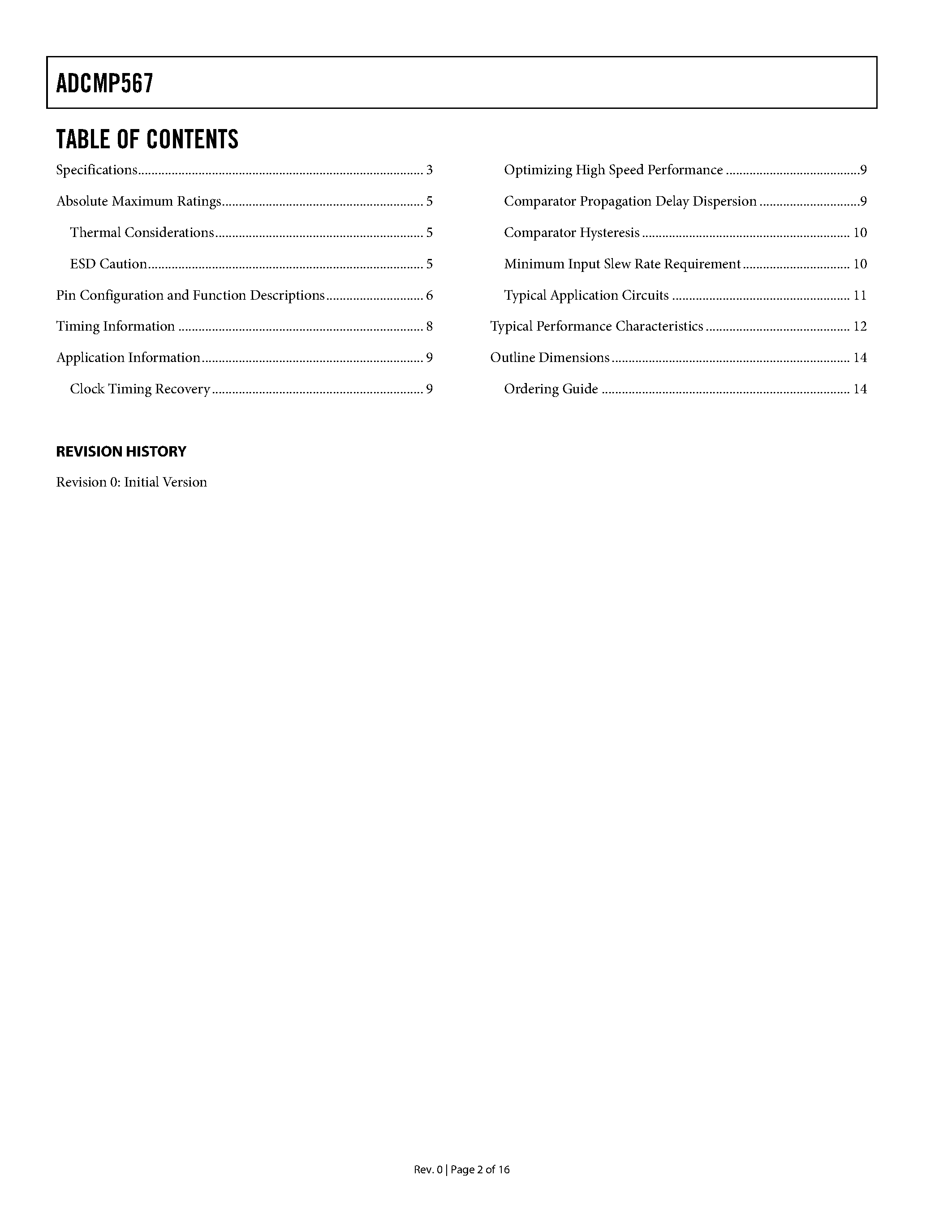 Datasheet ADCMP567 - Dual Ultrafast Voltage Comparator page 2