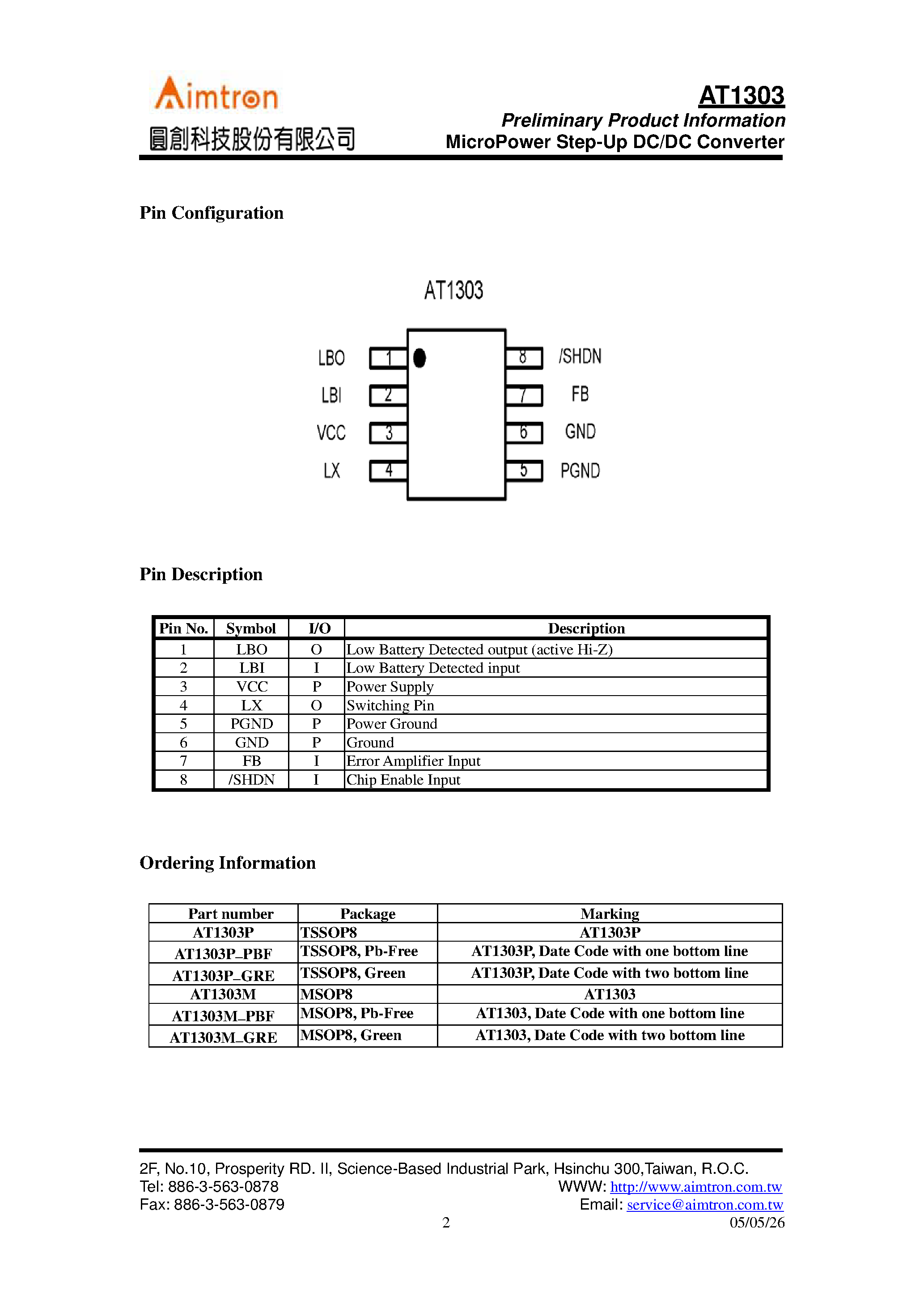 Даташит на микросхему AT1303 страница 2 Даташит AT1303 - MICROPOWER STEP UP DC/DC CONVERTER страница 2