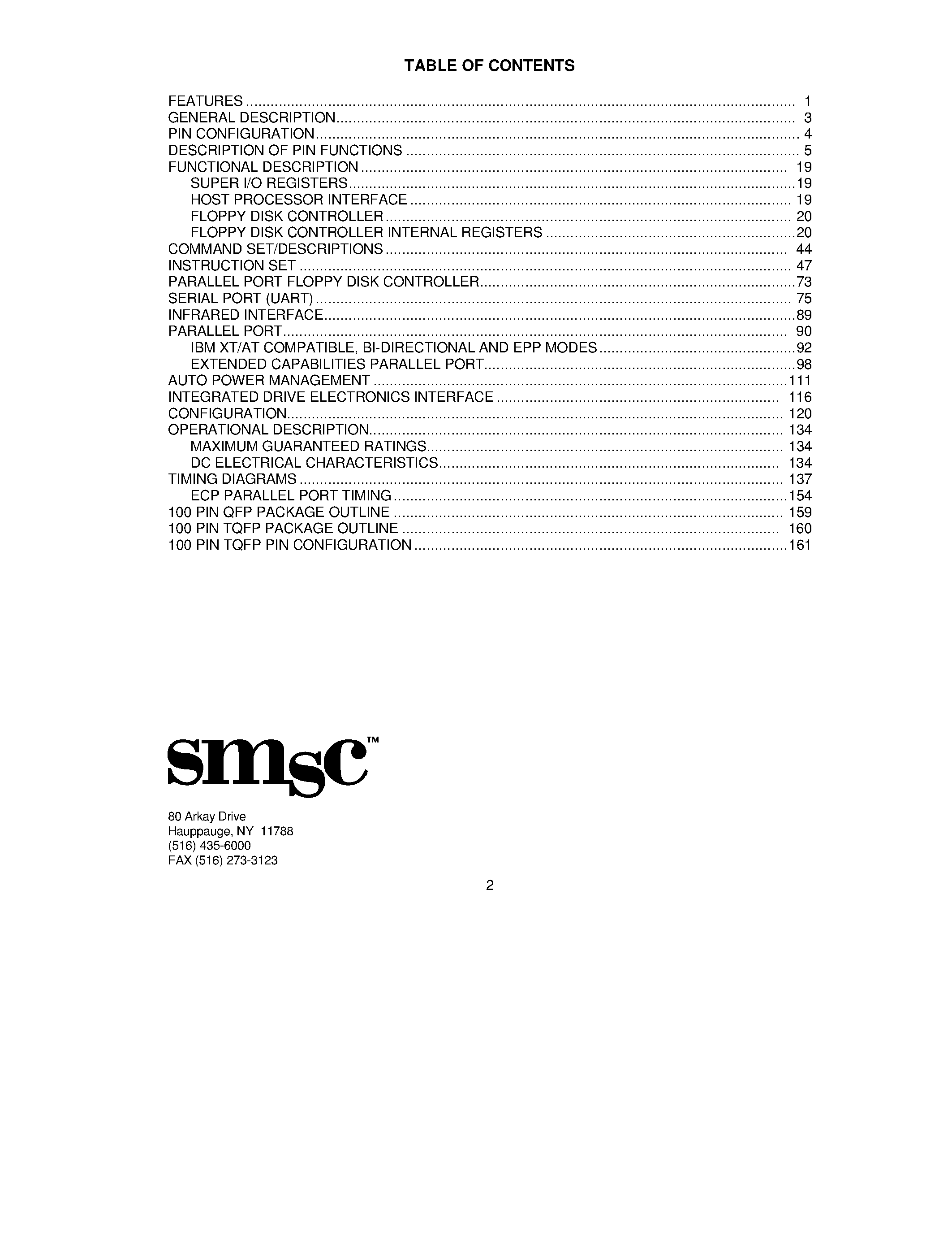Datasheet FDC37C665IR page 2 Datasheet FDC37C665IR - 3/5 Volt Advanced High-Performance Multi-Mode Parallel Port Super I/O Floppy Disk Controller with Infranred Support page 2