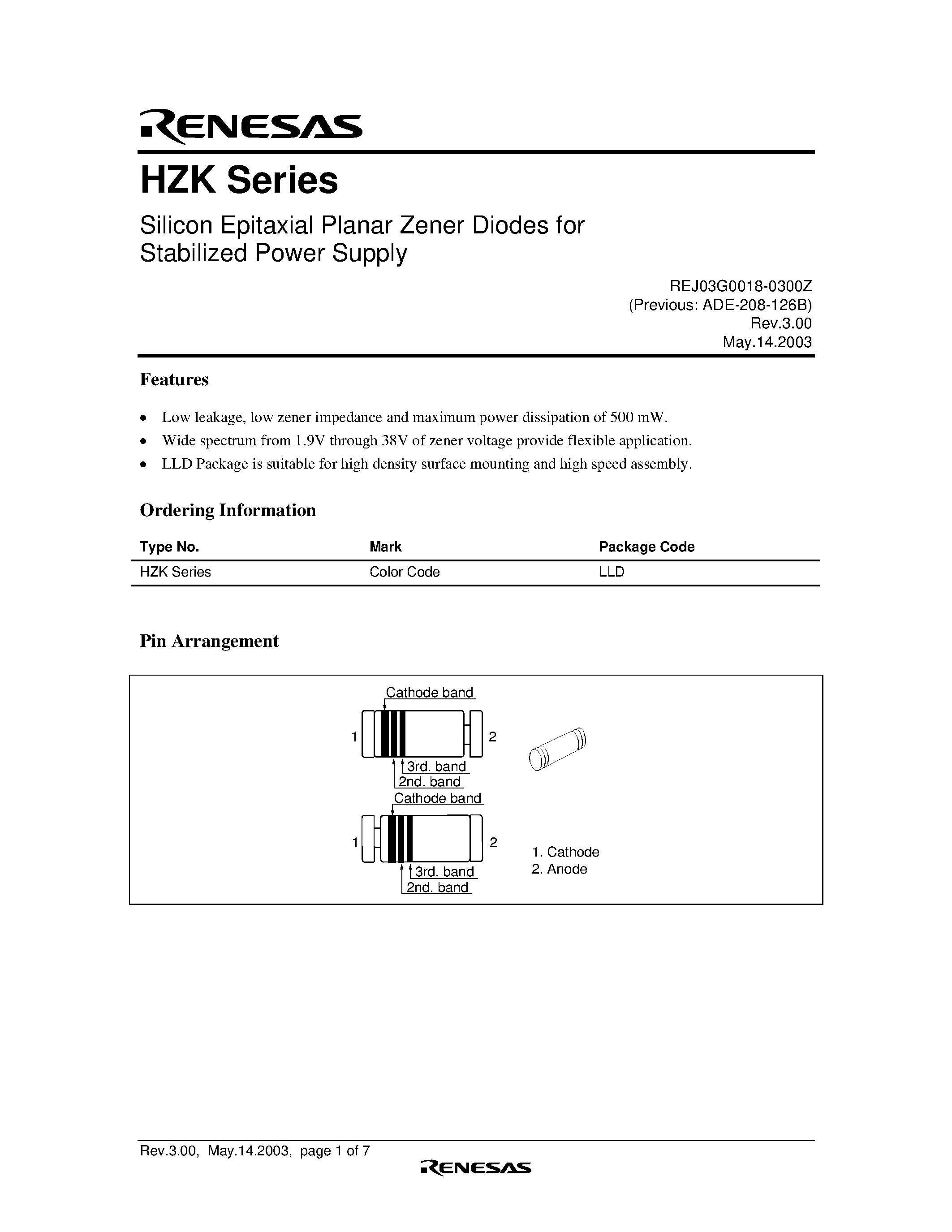 Datasheet HZK - Silicon Epitaxial Planar Zener Diodes for Stabilized Power Supply page 1