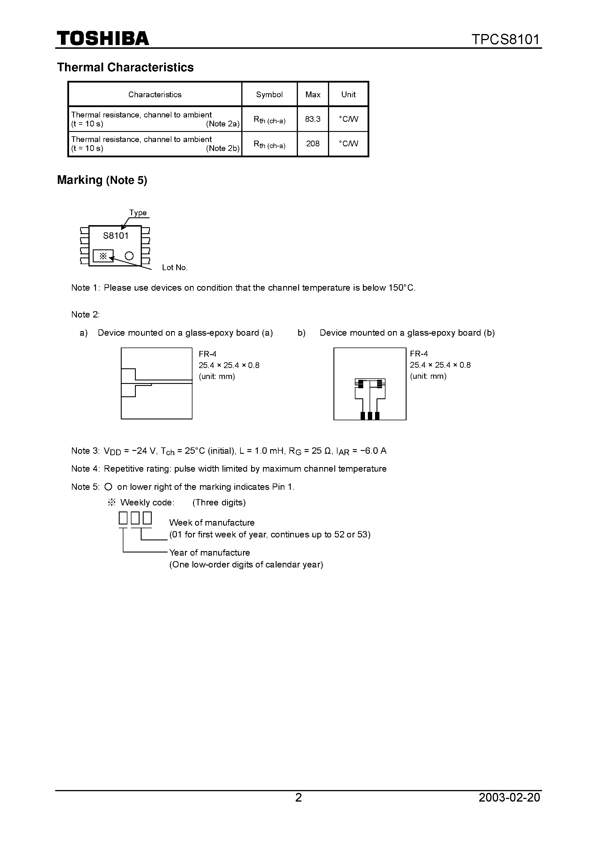 Даташит на микросхему TPCS8101 страница 2 Даташит TPCS8101 - Effect Transistor Silicon P Channel MOS Type (U-MOS II) страница 2