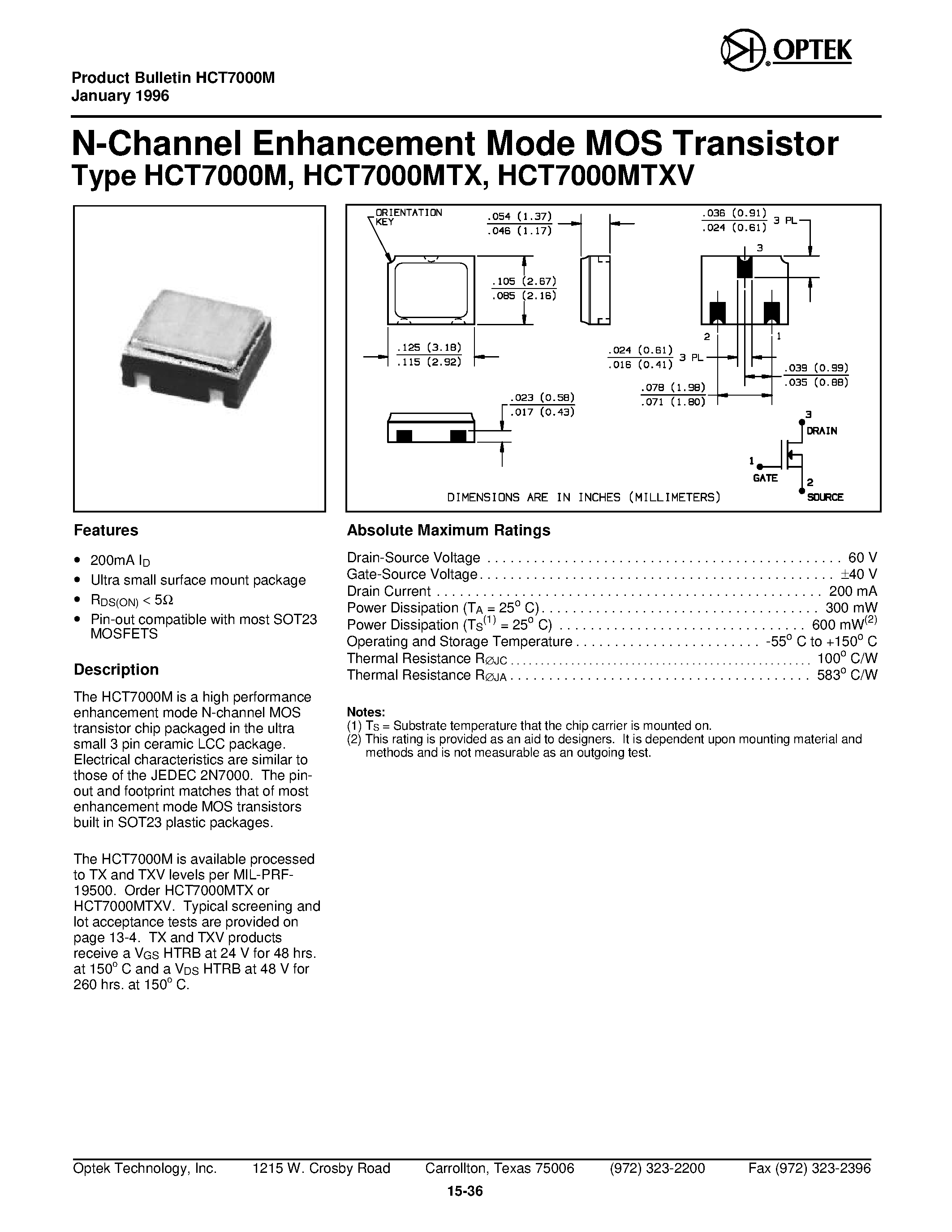 Datasheet HCT7000 page 1 Datasheet HCT7000 - N- Channel En hance ment Mode MOS Transistor page 1