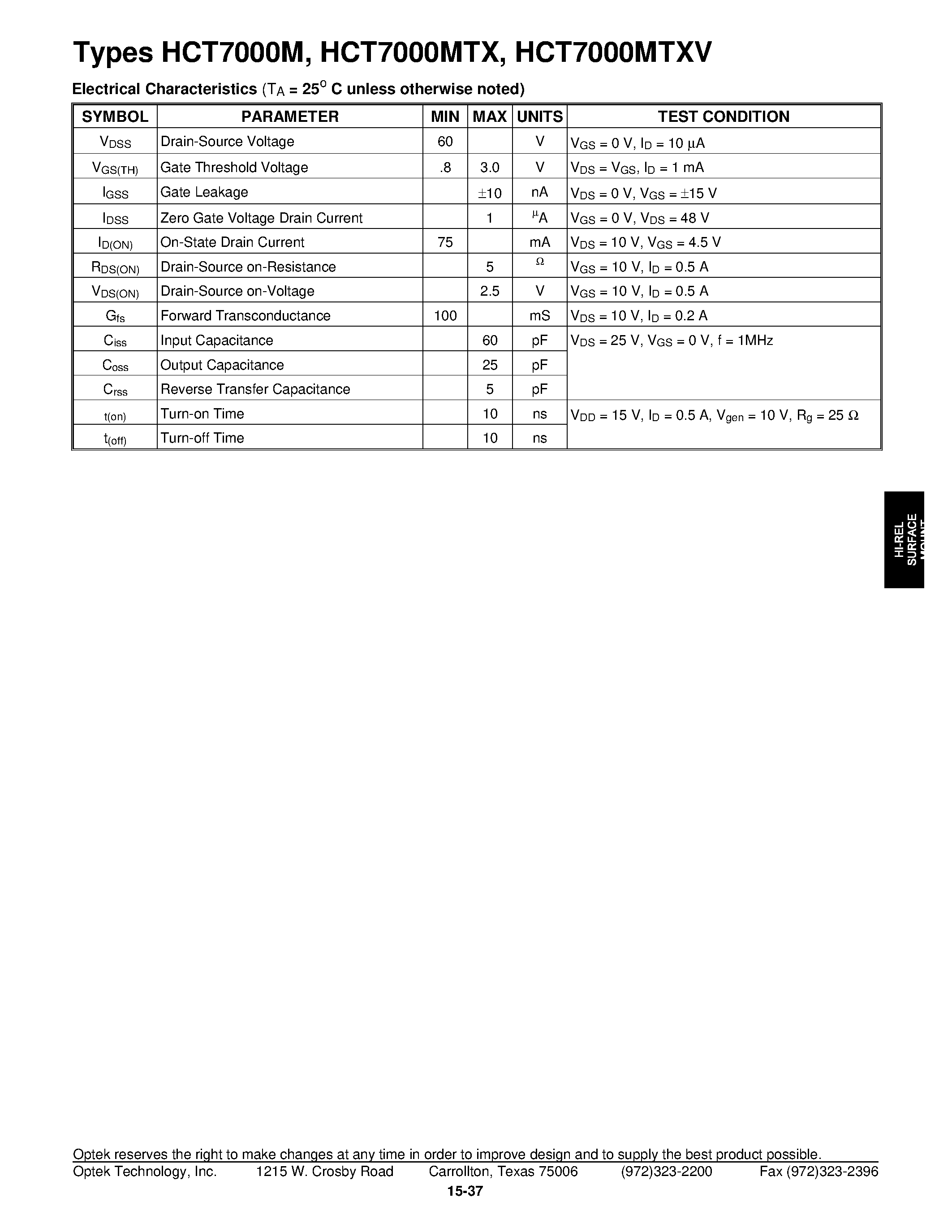 Datasheet HCT7000 page 2 Datasheet HCT7000 - N- Channel En hance ment Mode MOS Transistor page 2