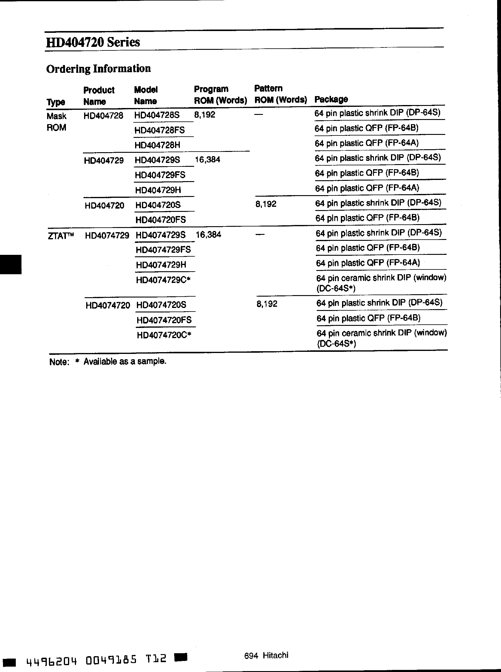 Datasheet HD40472x page 2 Datasheet HD40472x - 4-BIT SINGLE-CHIP MICROCOMPUTER page 2