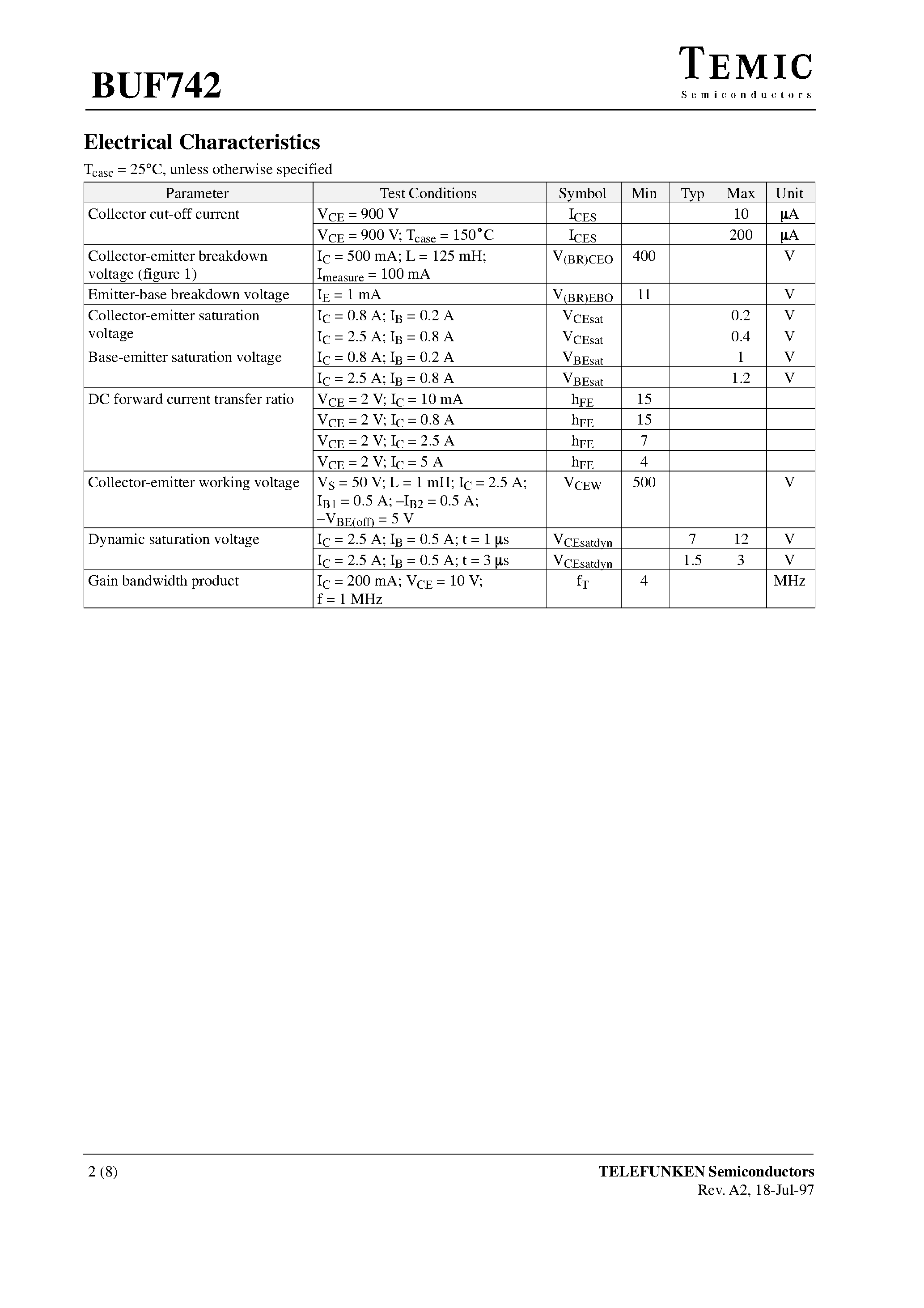Даташит на микросхему BUF742 страница 2 Даташит BUF742 - Silicon NPN High Voltage Switching Transistor страница 2