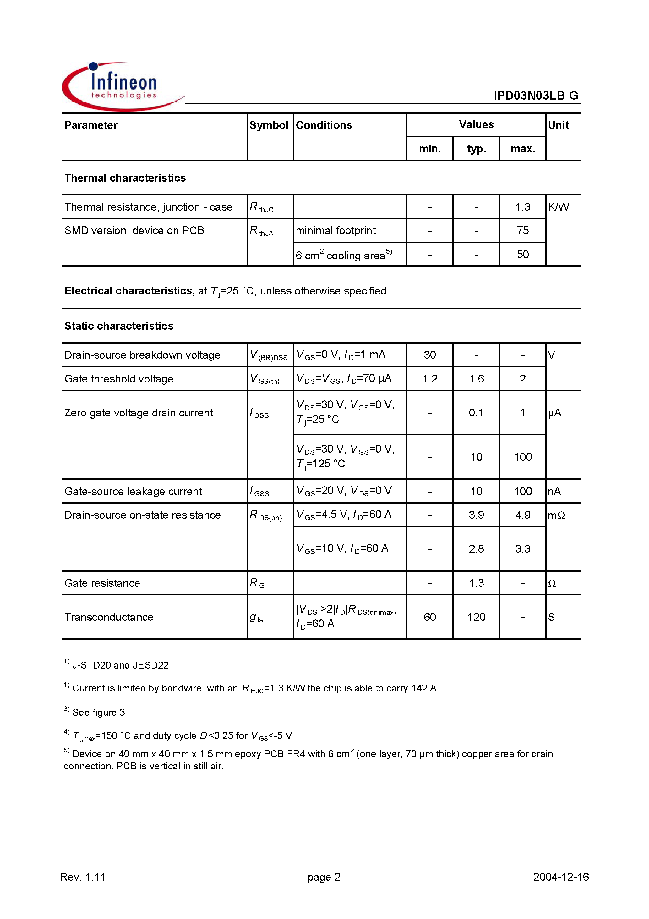 Datasheet IPD03N03LB - OptiMOS 2 Power-Transistor page 2