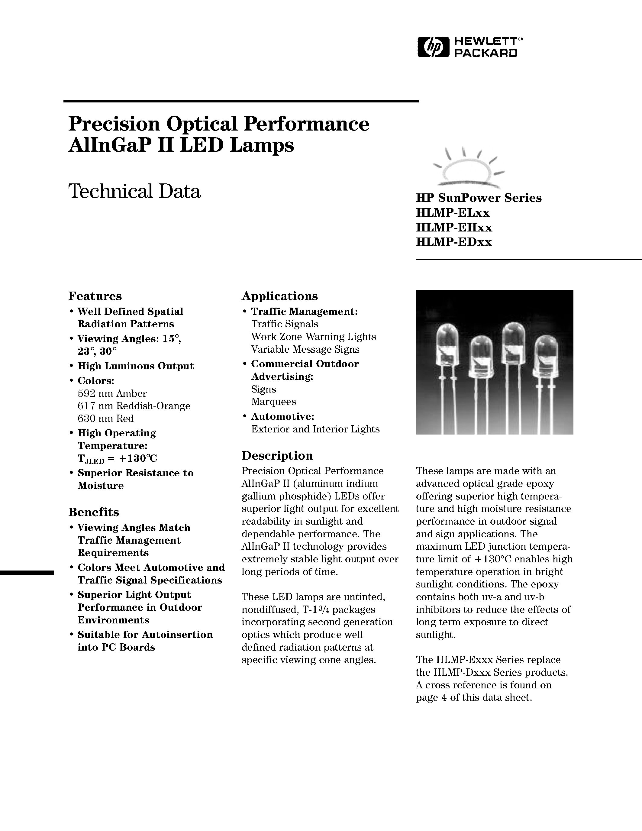 Datasheet HLMP-EDxx page 1 Datasheet HLMP-EDxx - Precision Optical Performance AlInGaP II LED Lamps page 1
