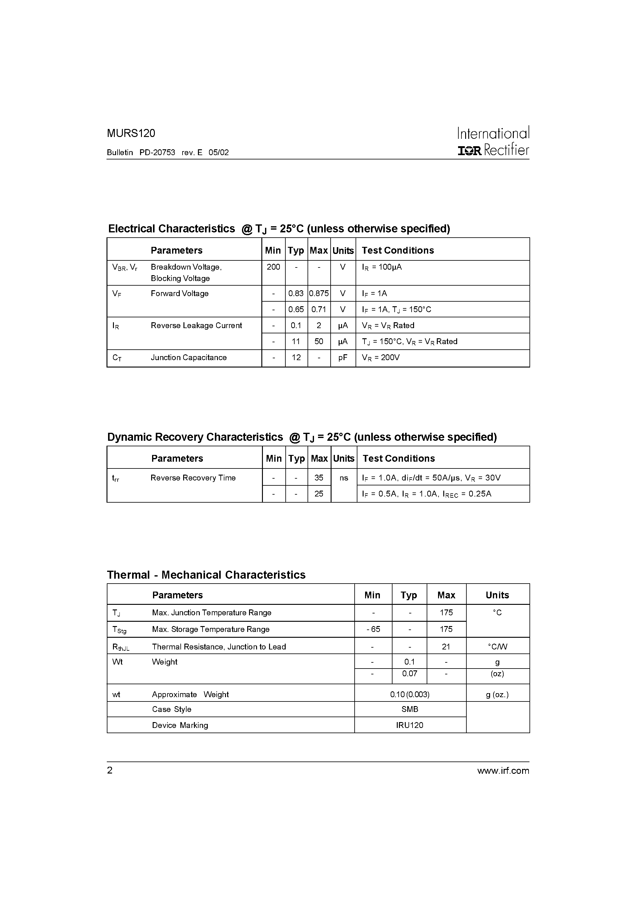 Datasheet MURS120 - Ultrafast Rectifier page 2