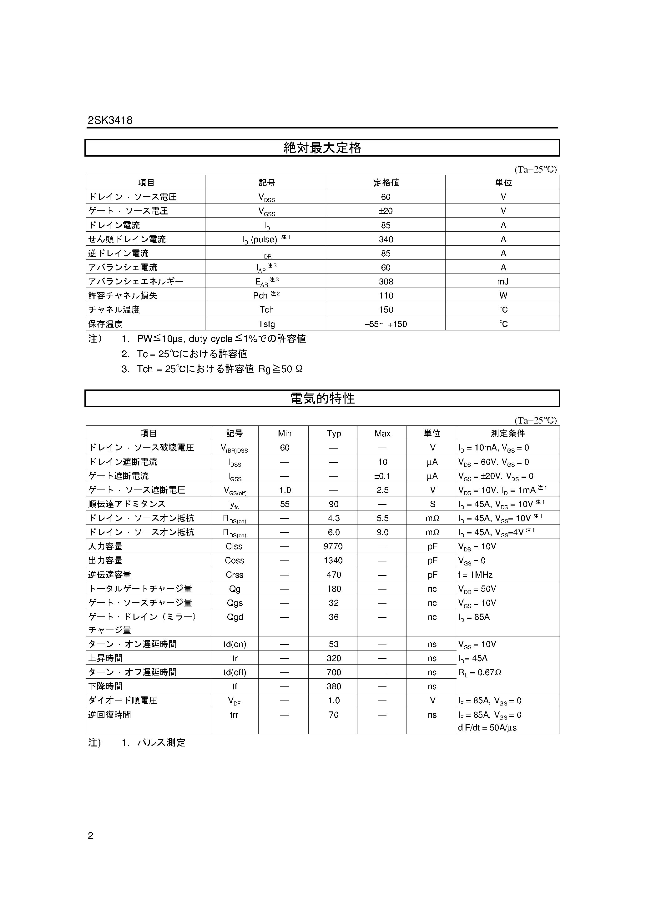 Даташит 2SK3418 - 2SK3418 страница 2