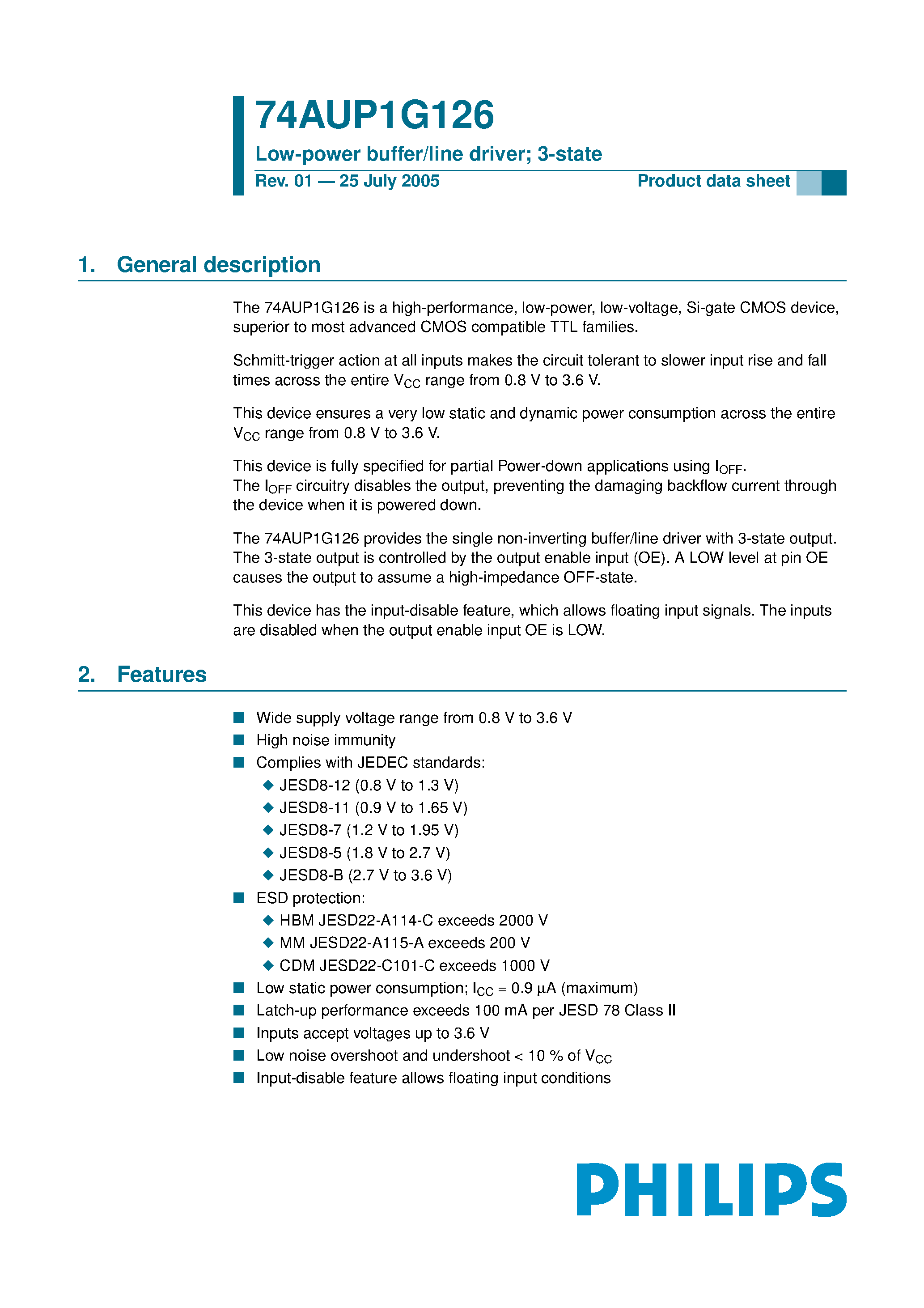 Datasheet 74AUP1G126 - Low-Power buffer/line driver 3-state page 1