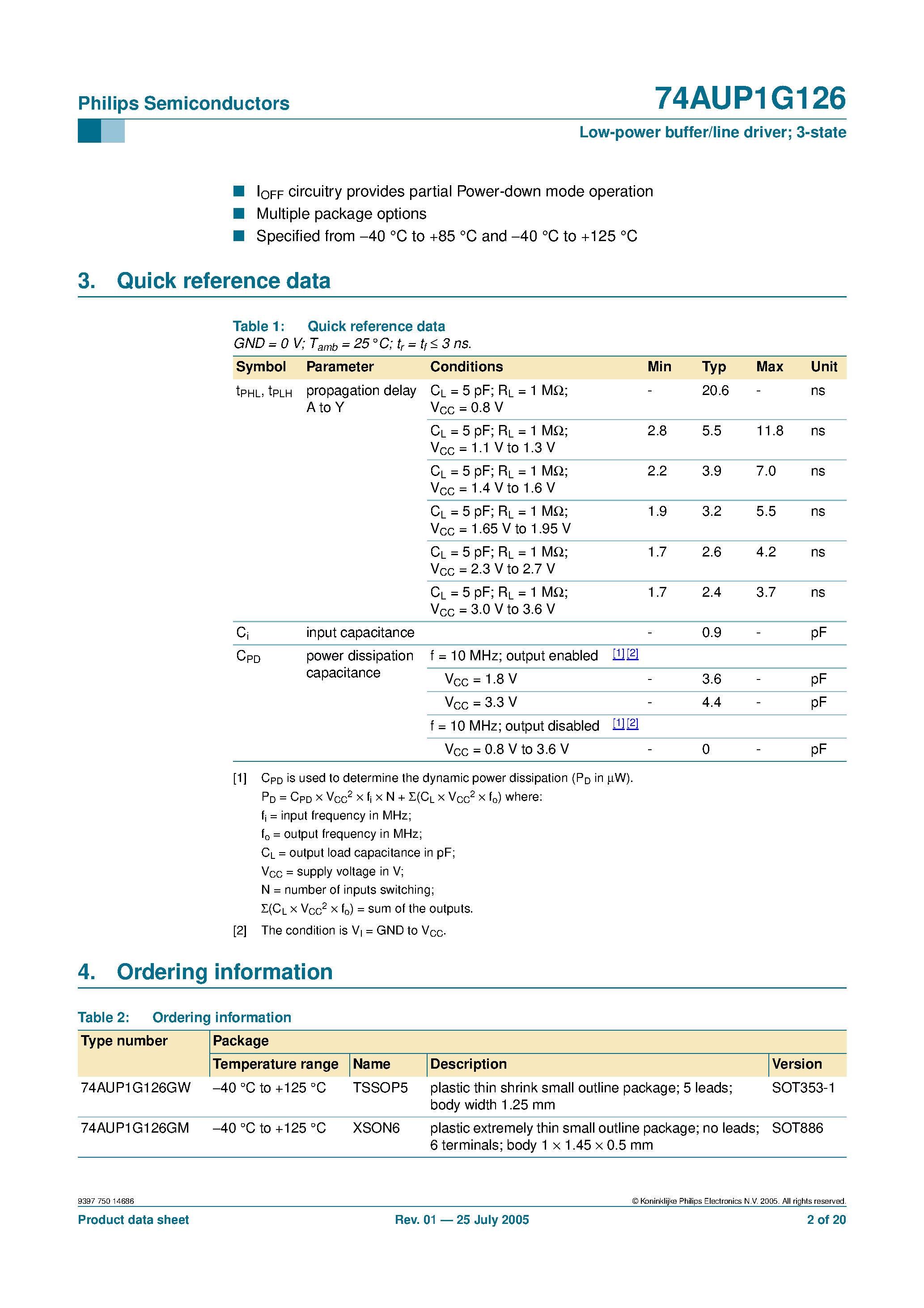 Datasheet 74AUP1G126 - Low-Power buffer/line driver 3-state page 2