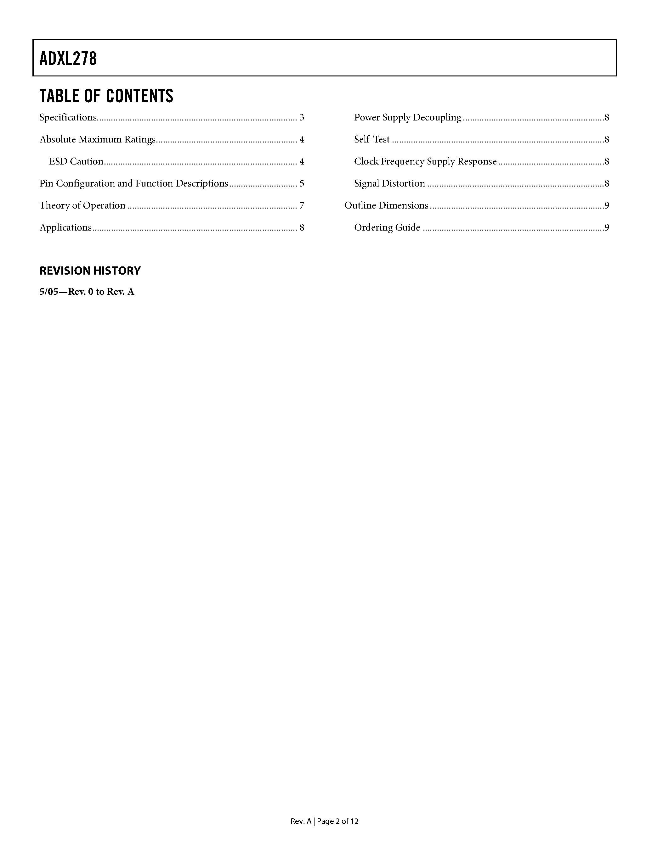 Datasheet ADXL278 - Dual-Axis / High-g / MEMS Accelerometers page 2