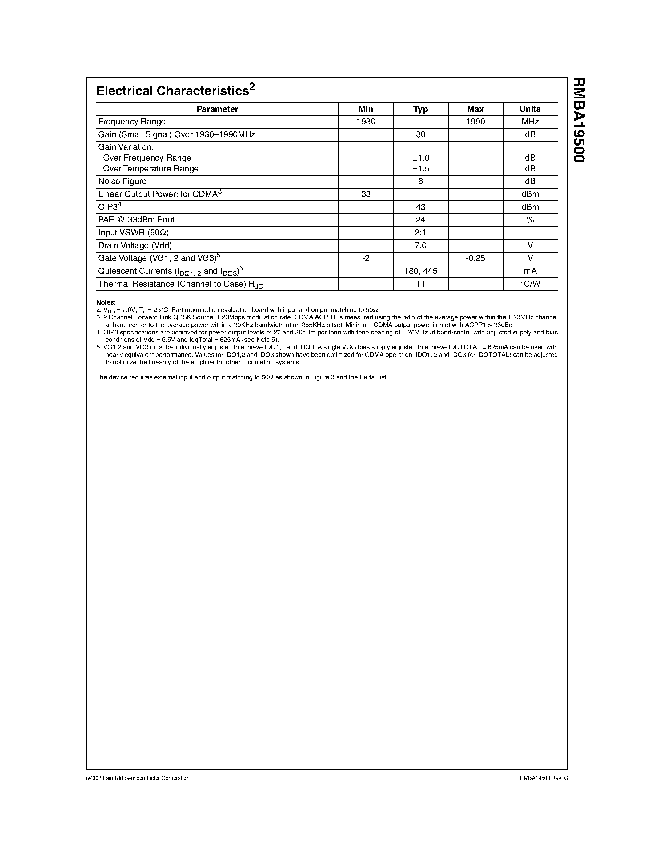 Datasheet RMBA19500 - PCS 2 Watt Linear GaAs MMIC Power Amplifier page 2