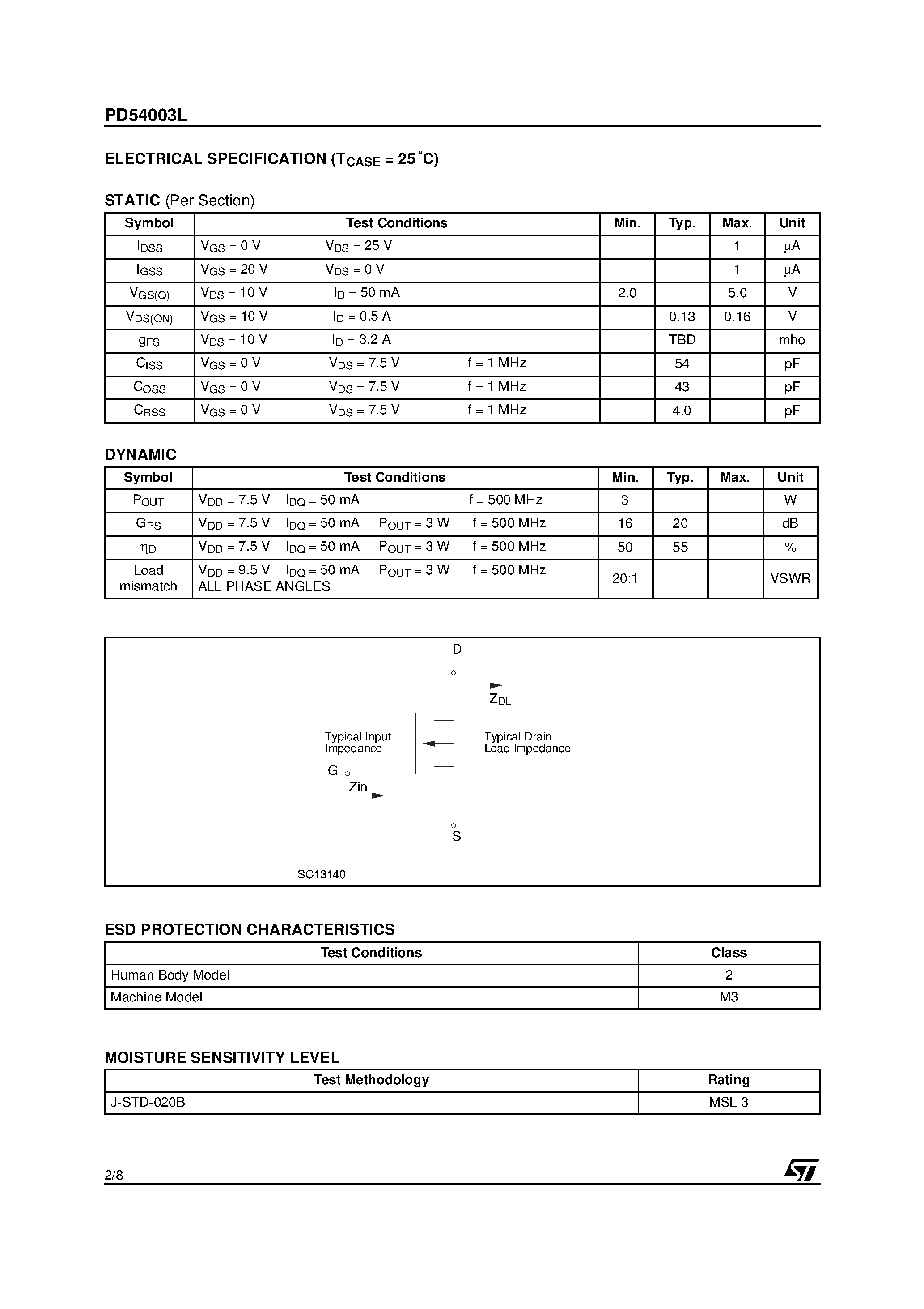 Datasheet PD54003L - RF POWER TRANSISTORS The LdmoST PLASTIC FAMILY page 2