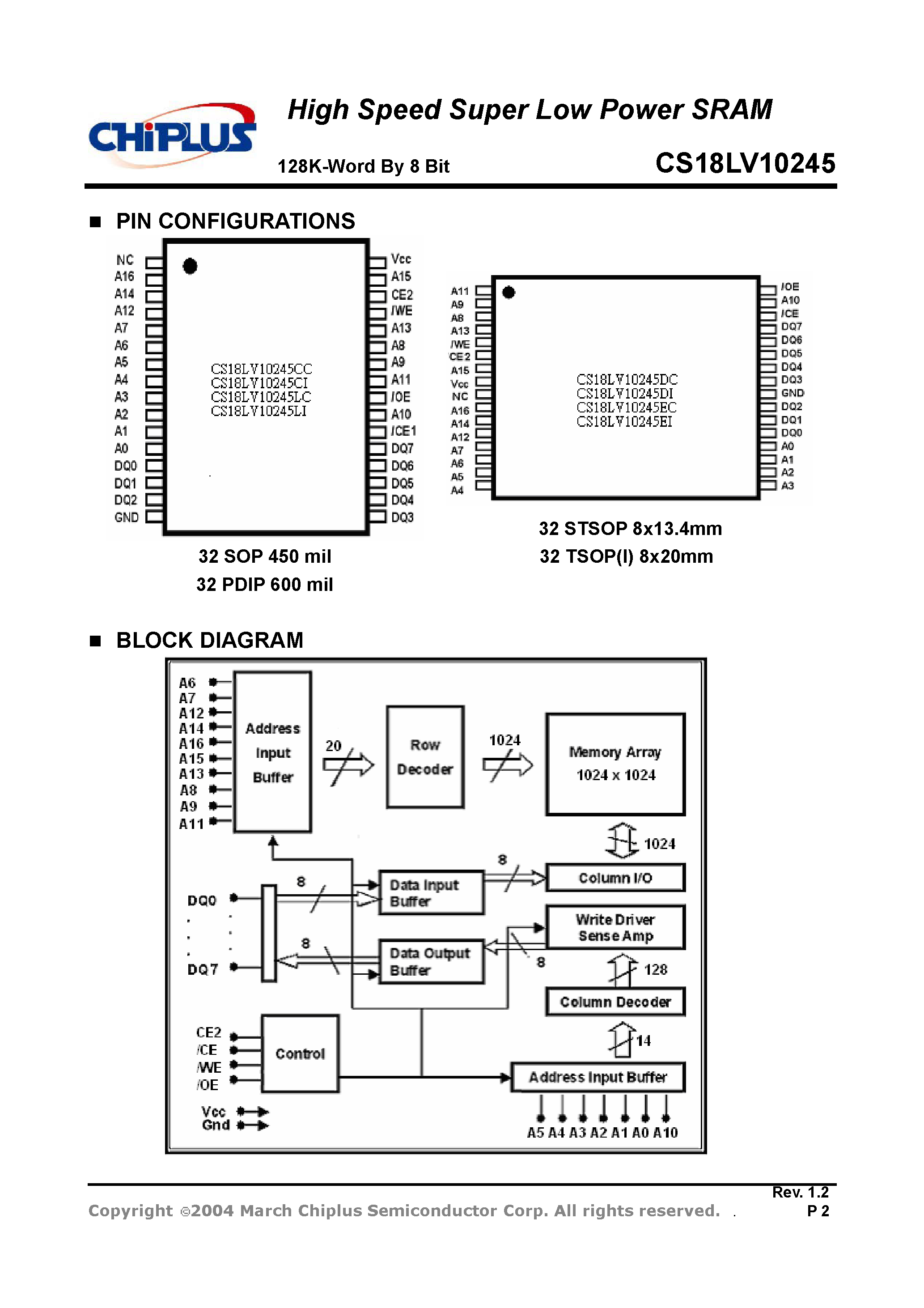 Даташит на микросхему CS18LV10245 страница 2 Даташит CS18LV10245 - HIgh Speed Super Low Power SRAM страница 2