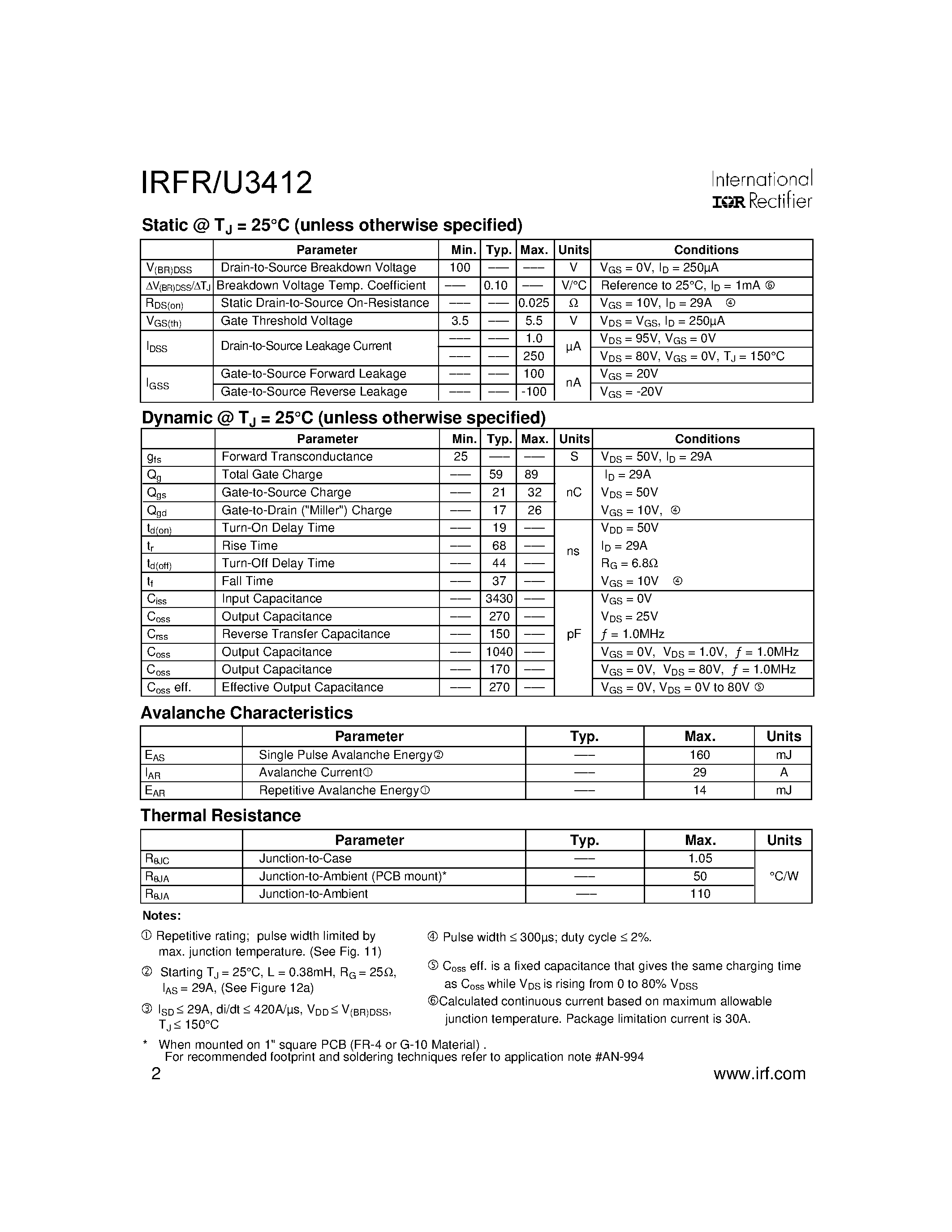 Datasheet IRFU3412 - SMPS MOSFET page 2