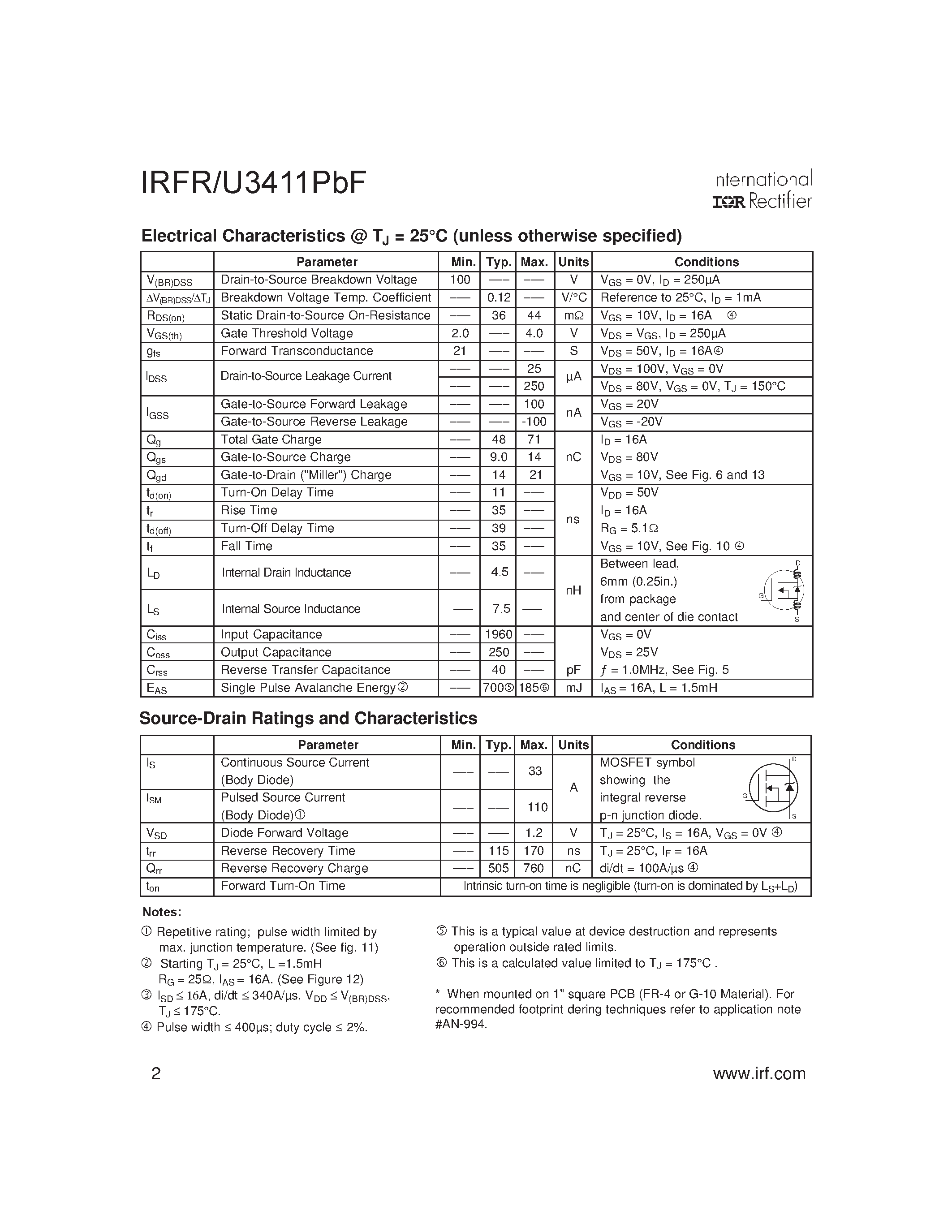 Datasheet IRFR3411PBF - HEXFET Power MOSFET page 2