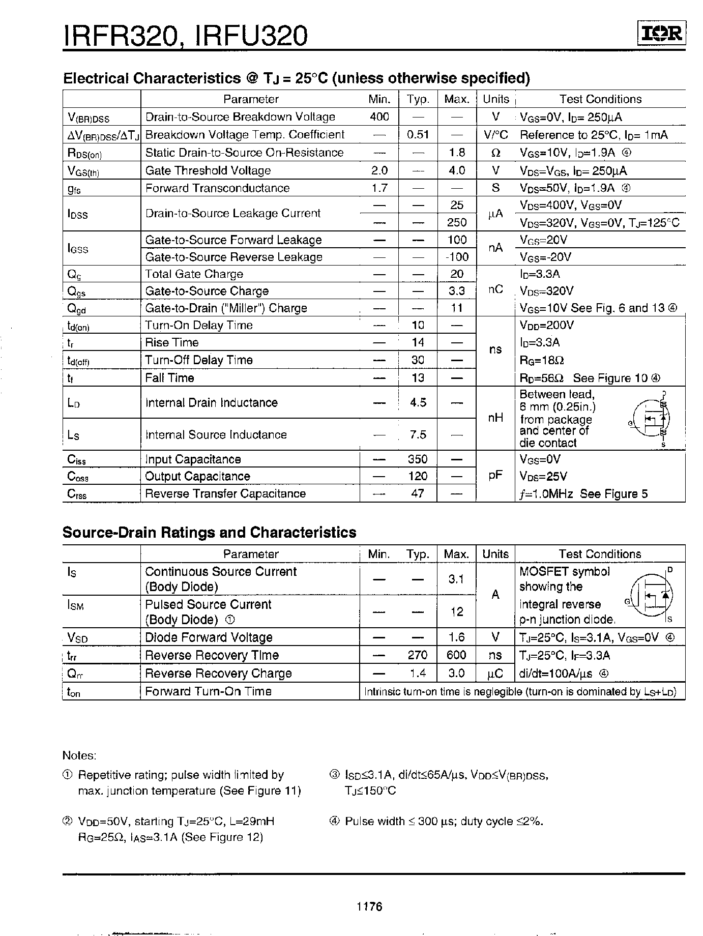 Datasheet IRFR320 - Power MOSFET page 2