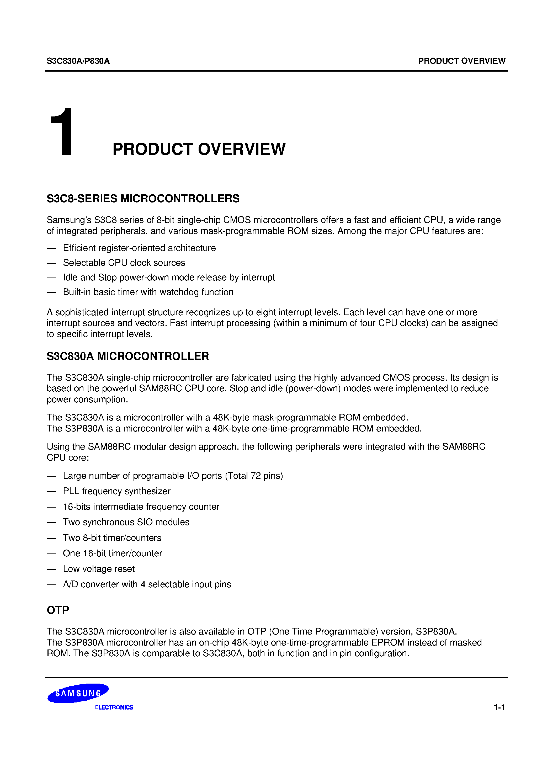 Даташит S3P830A - 8-Bit CMOS Microcontroller страница 2
