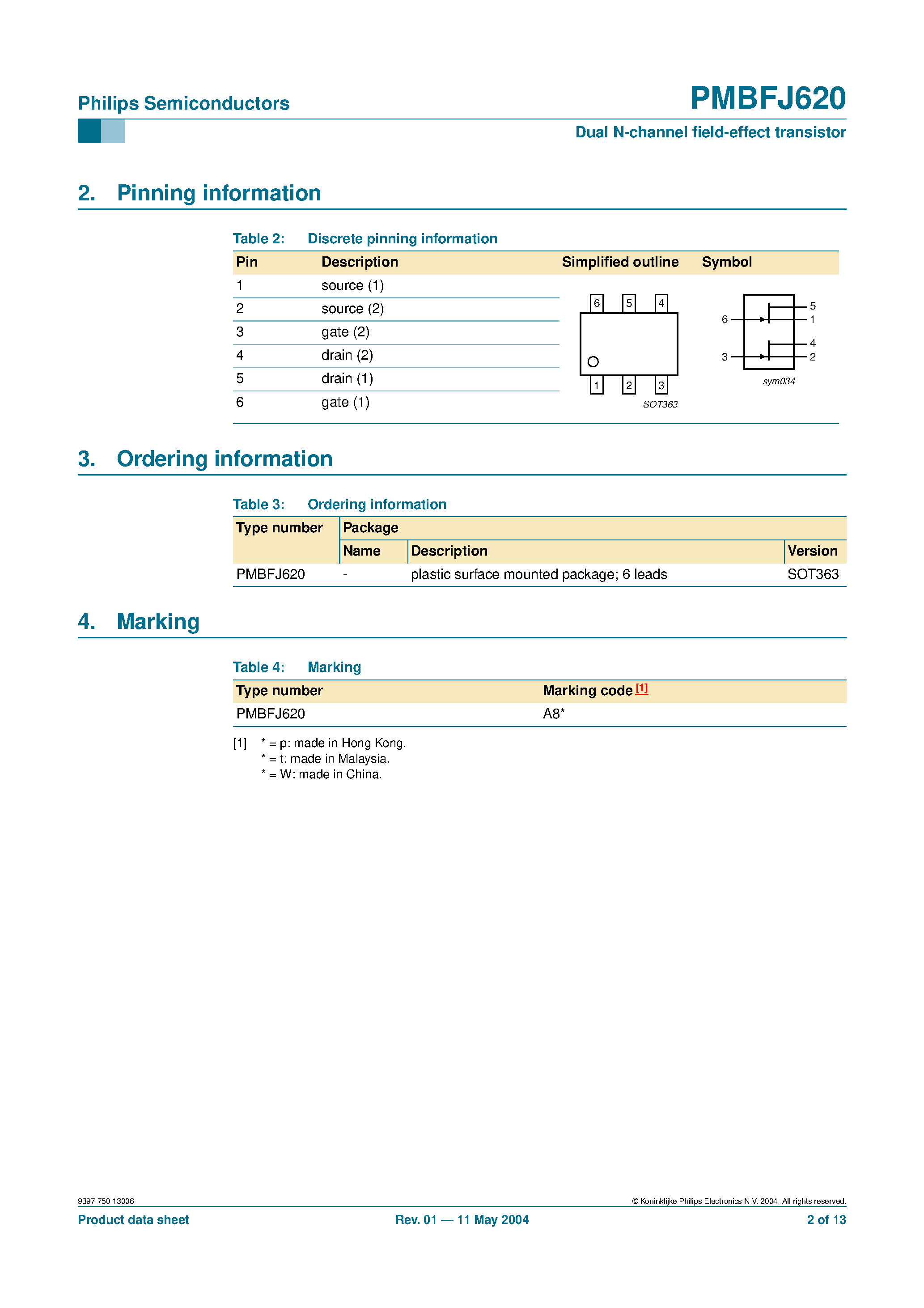 Datasheet PMBFJ620 - Dual N-channel field-effect transistor page 2