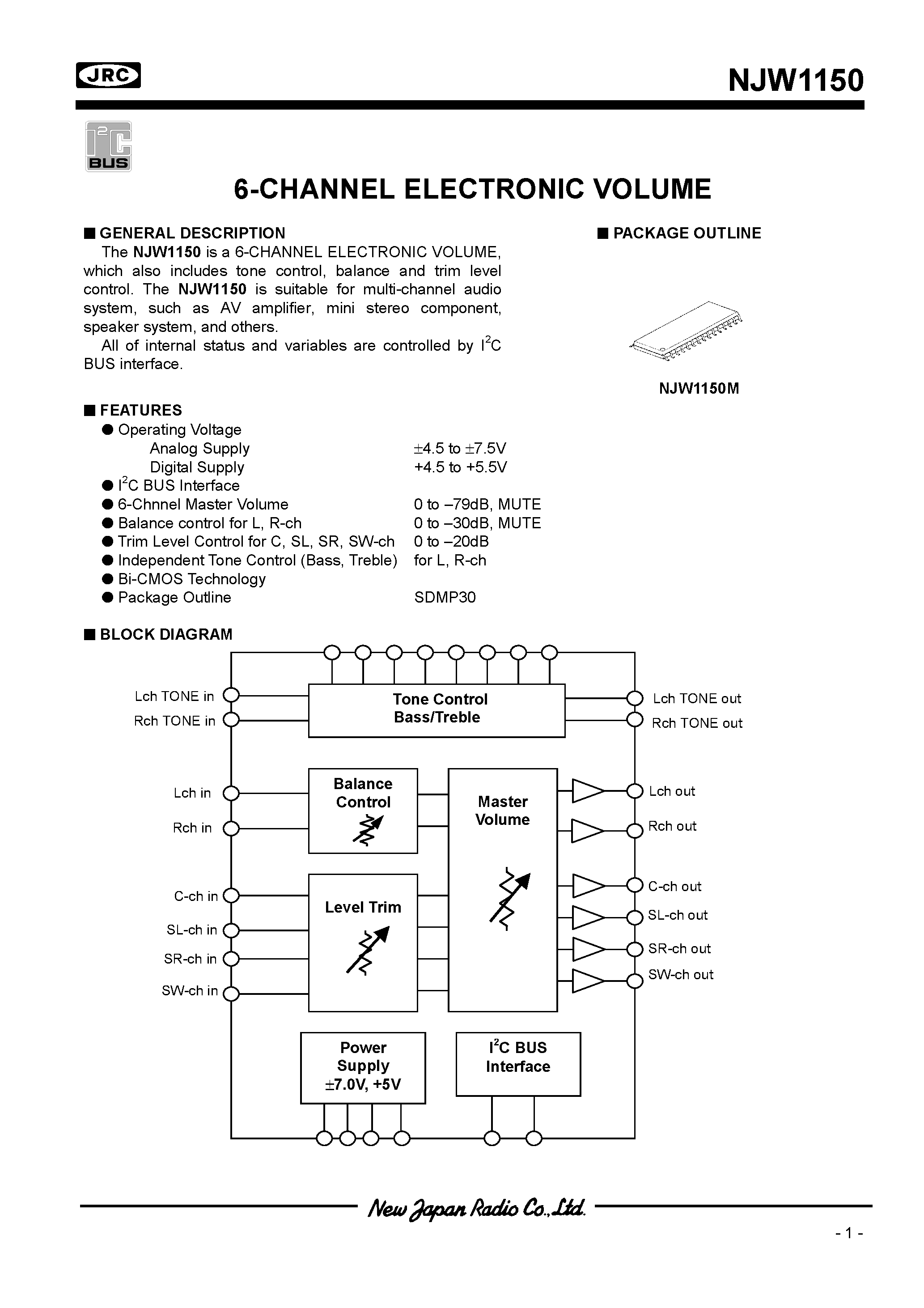 Datasheet NJW1150 - 6-CHANNEL ELECTRONIC VOLUME page 1