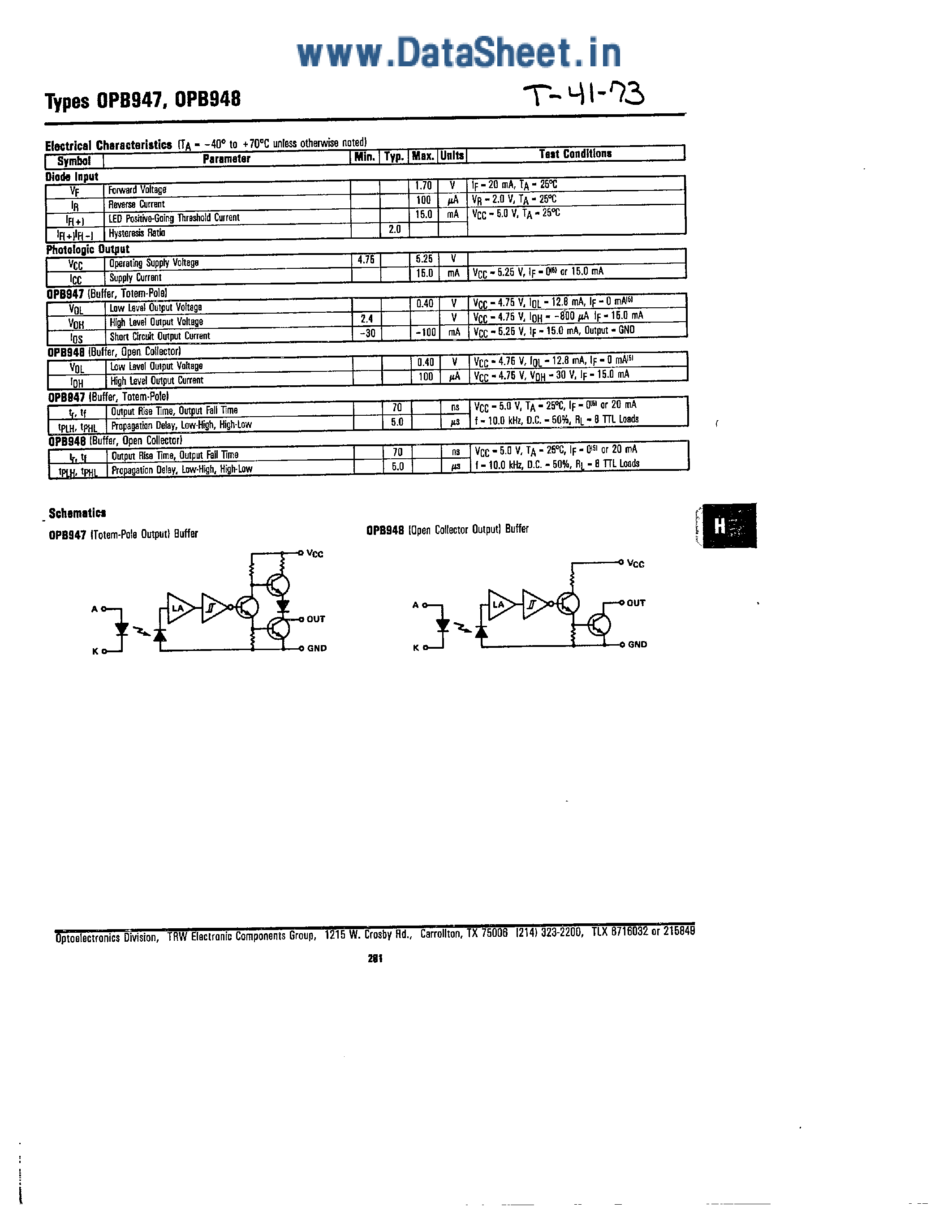 Даташит на микросхему OPB947 страница 2 Даташит OPB947 - (OPB947 / OPB948) PHOTOLOGIC SLOTTED SWITCHES страница 2