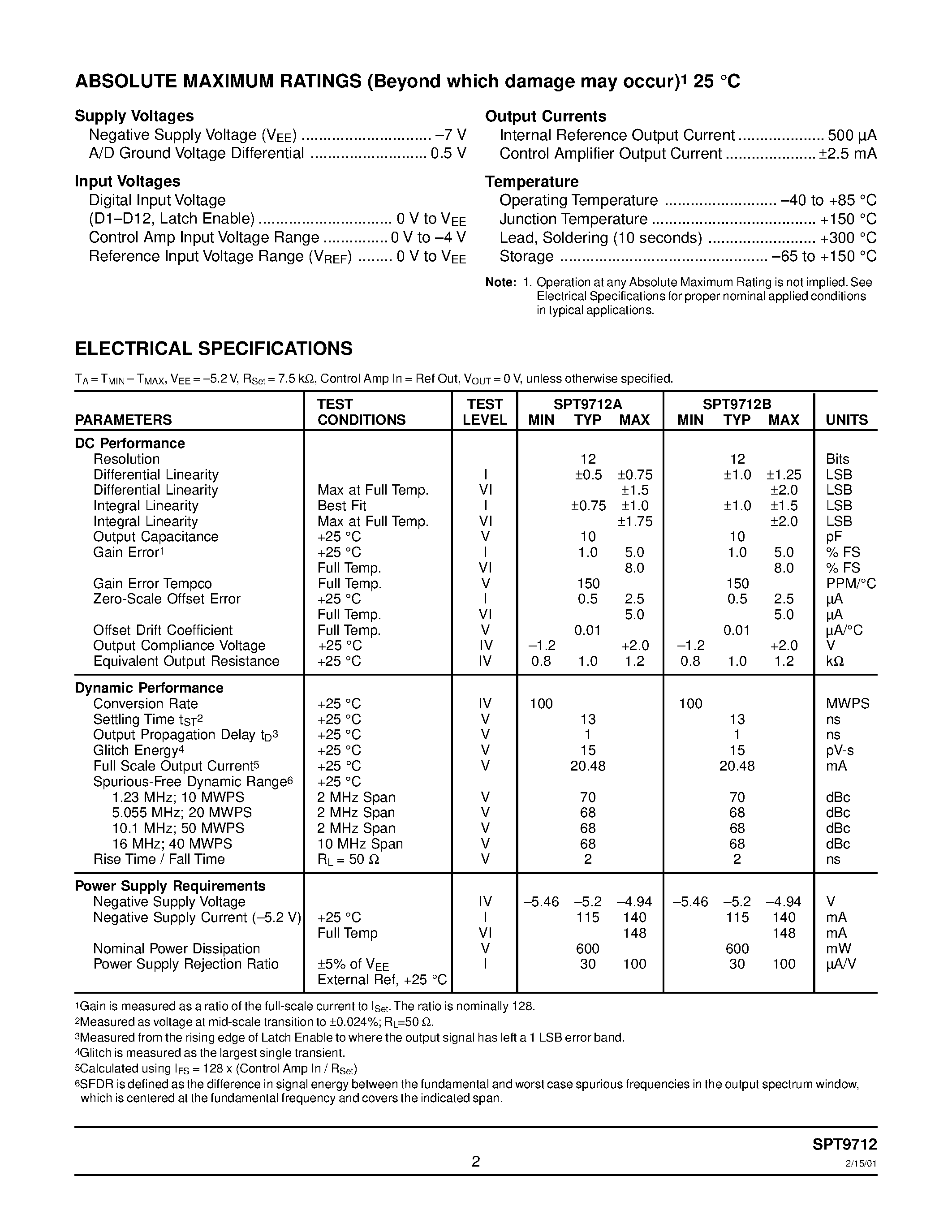 Даташит SPT9712 - 12-BIT / 100 MWPS TTL D/A CONVERTER страница 2