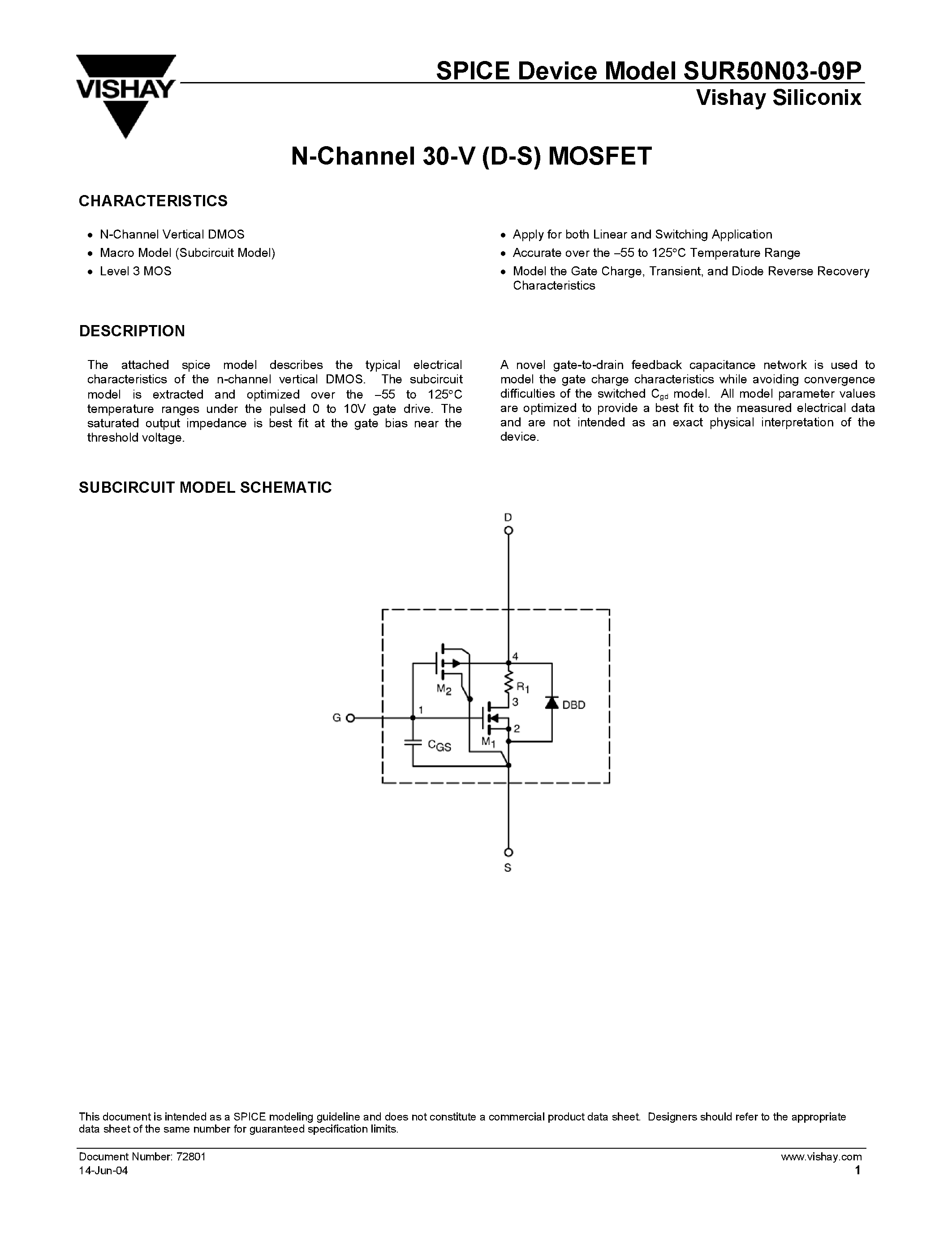Даташит SUR50N03-09P - N-Channel 30-V (D-S) MOSFET страница 1