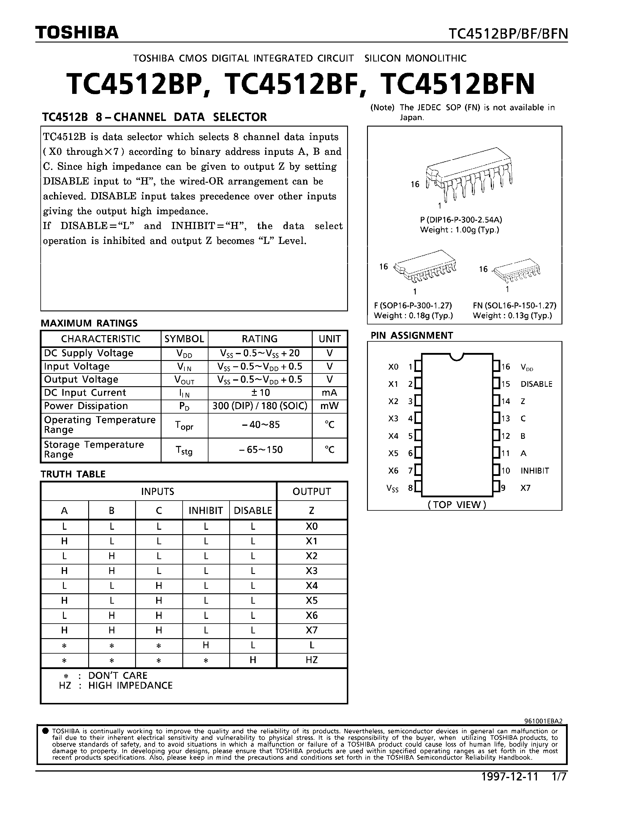 Datasheet TC4512 - 8-CHANNEL DATA SELECTOR page 1