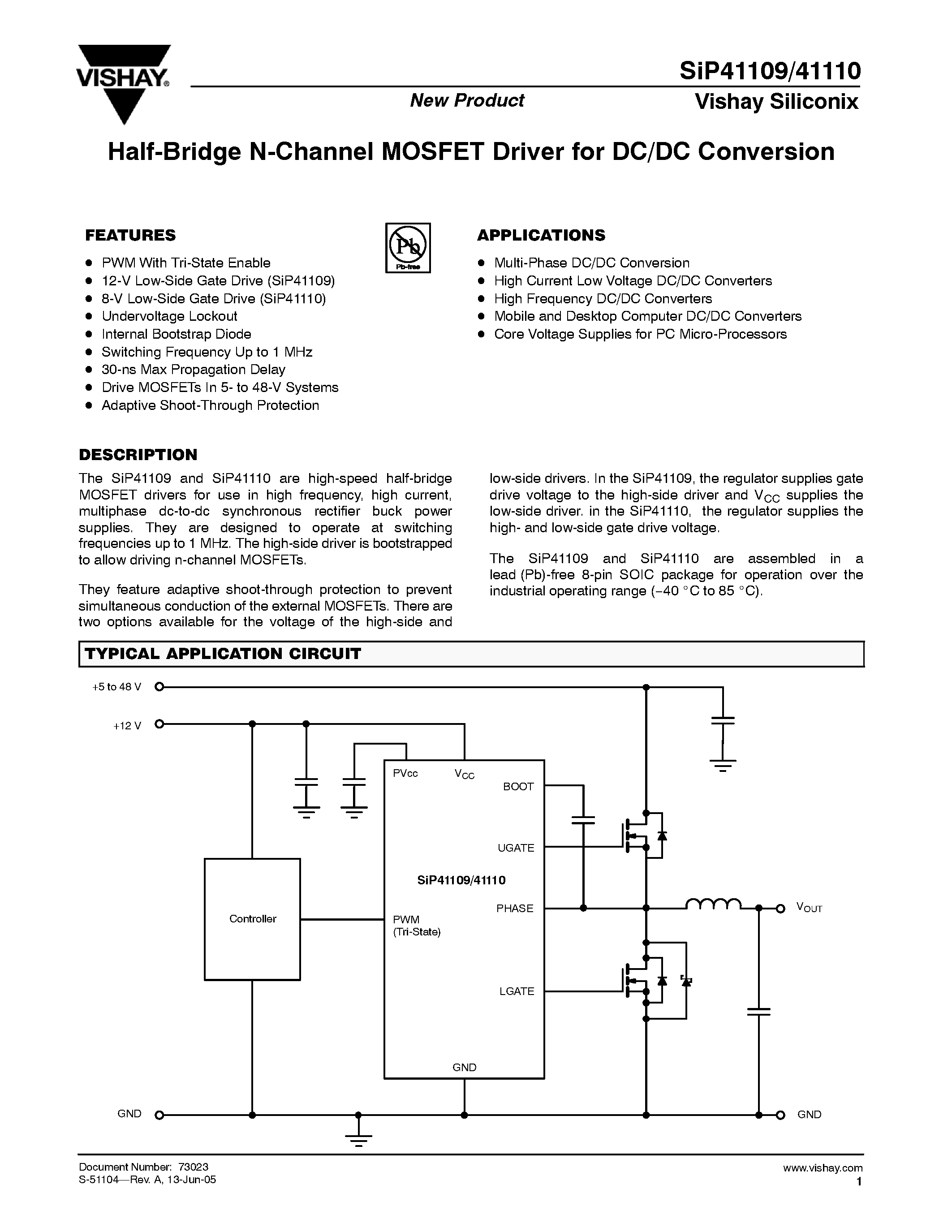 Datasheet SIP41109 - (SIP41109 / SIP41110) Half-Bridge N-Channel MOSFET Driver for DC/DC Conversion page 1