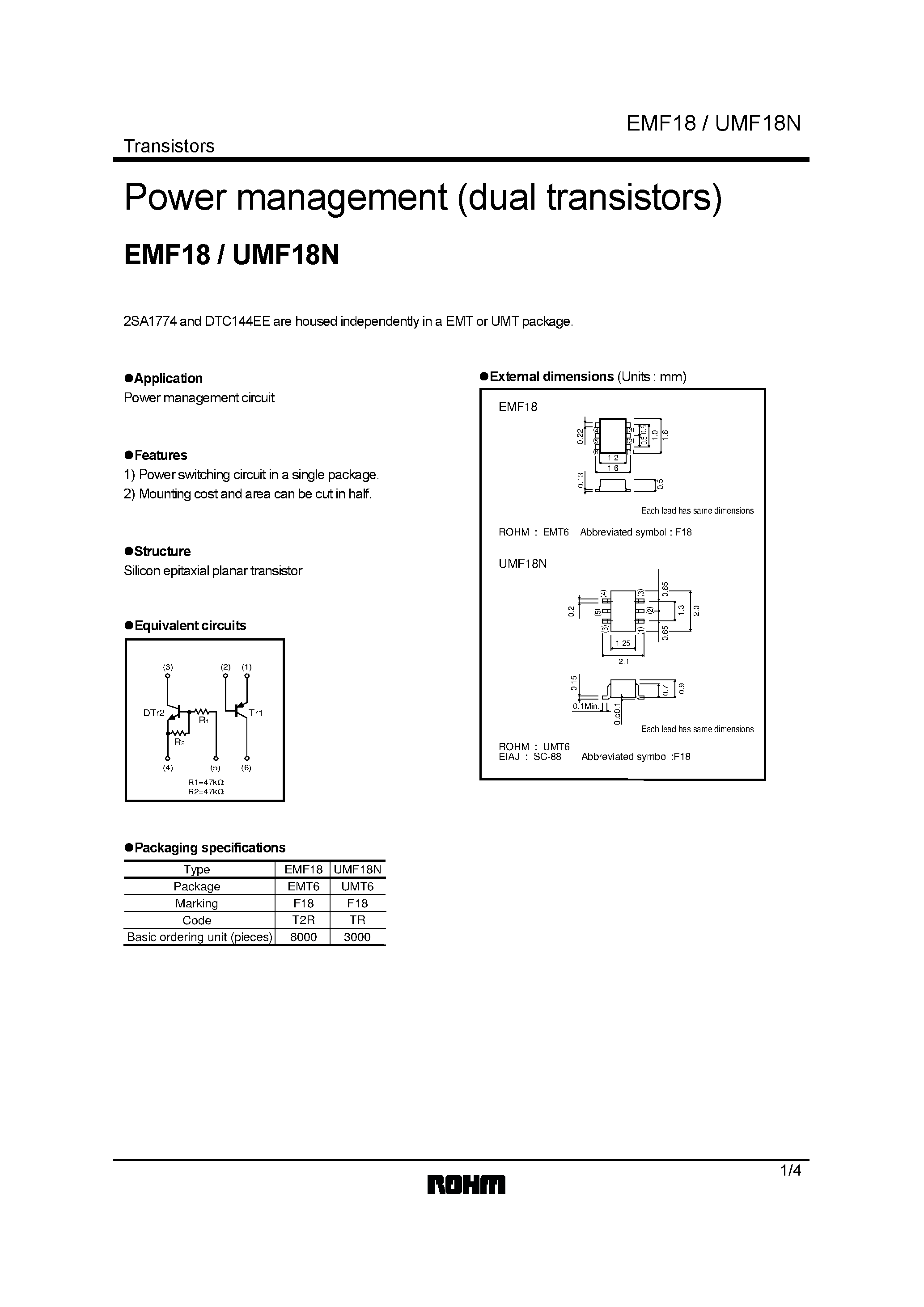 Даташит EMF18 - Power management (dual transistors) страница 1