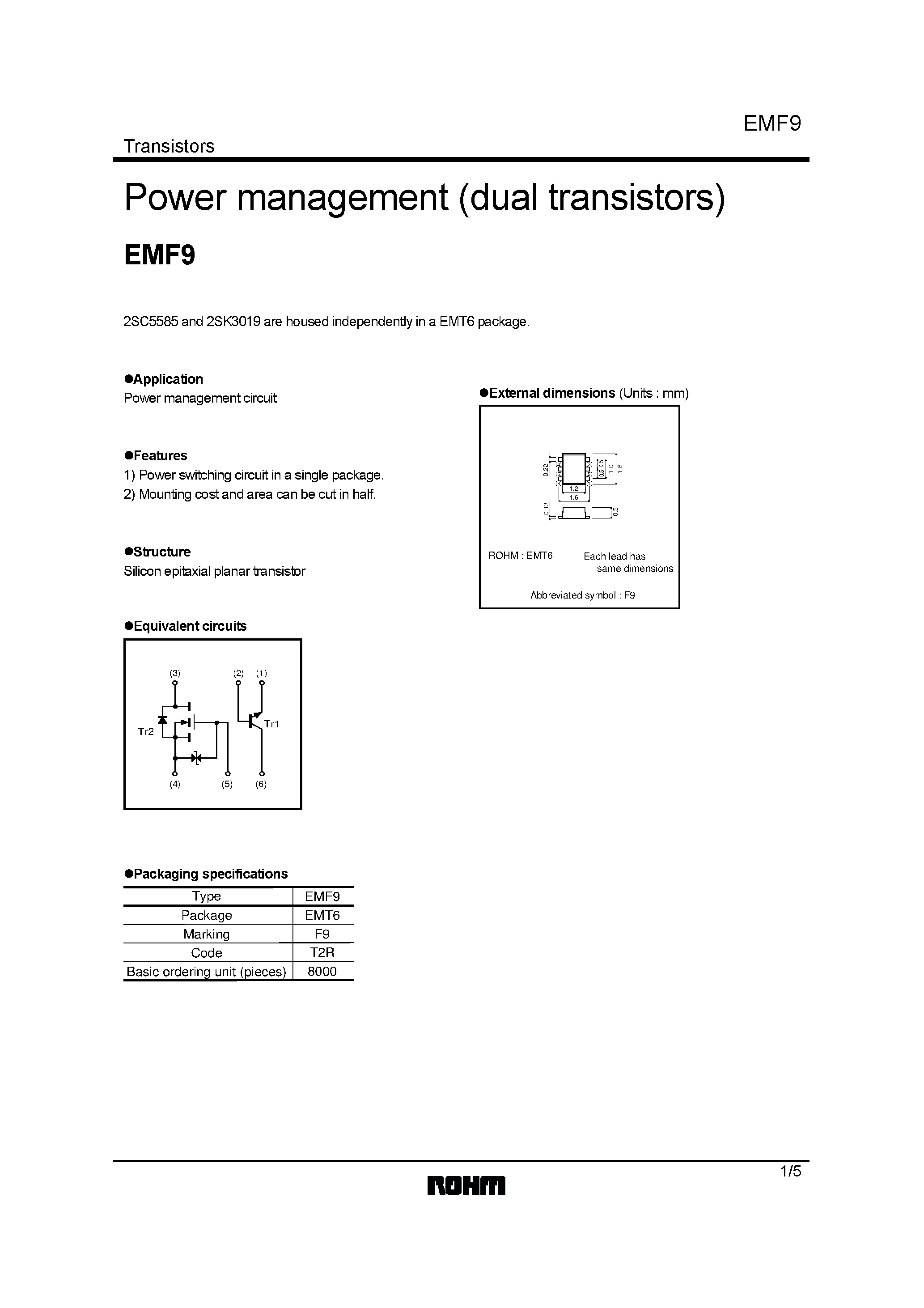 Даташит EMF9 - Power management (dual transistors) страница 1