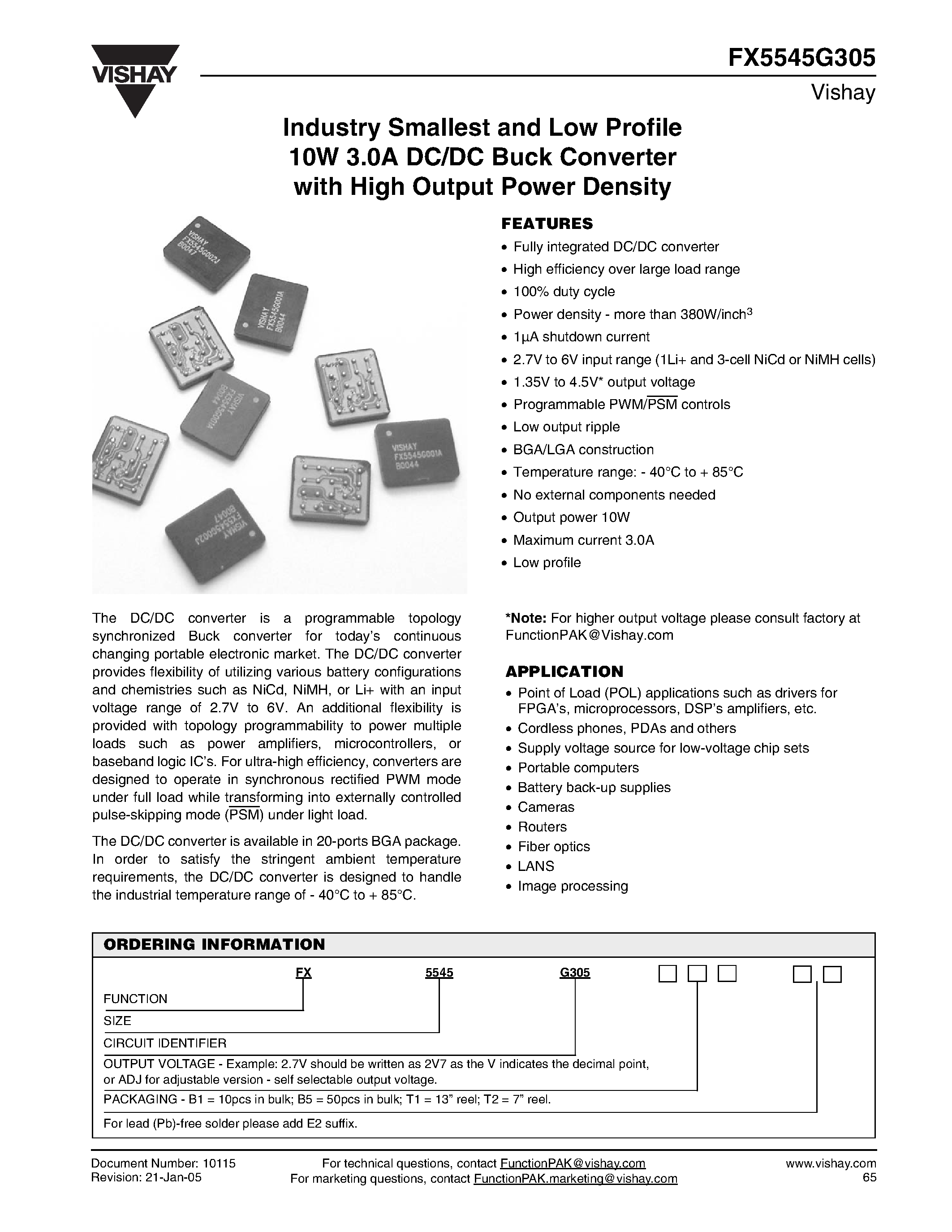 Даташит FX5545G305 - Industry Smallest and Low Profile 10W 3.0A DC/DC Buck Converter with High Output Power Density страница 1