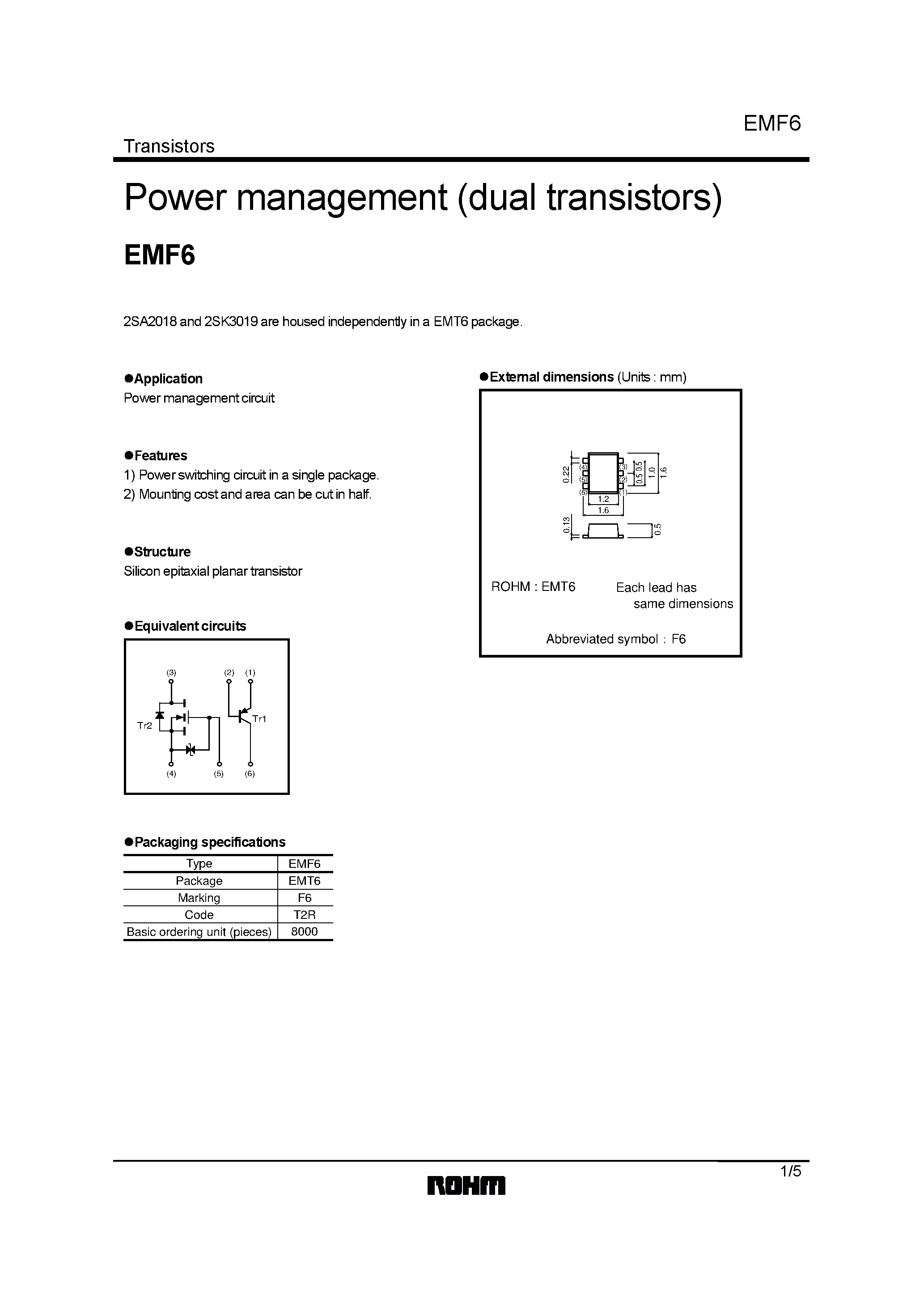 Даташит EMF6 - Power management (dual transistors) страница 1