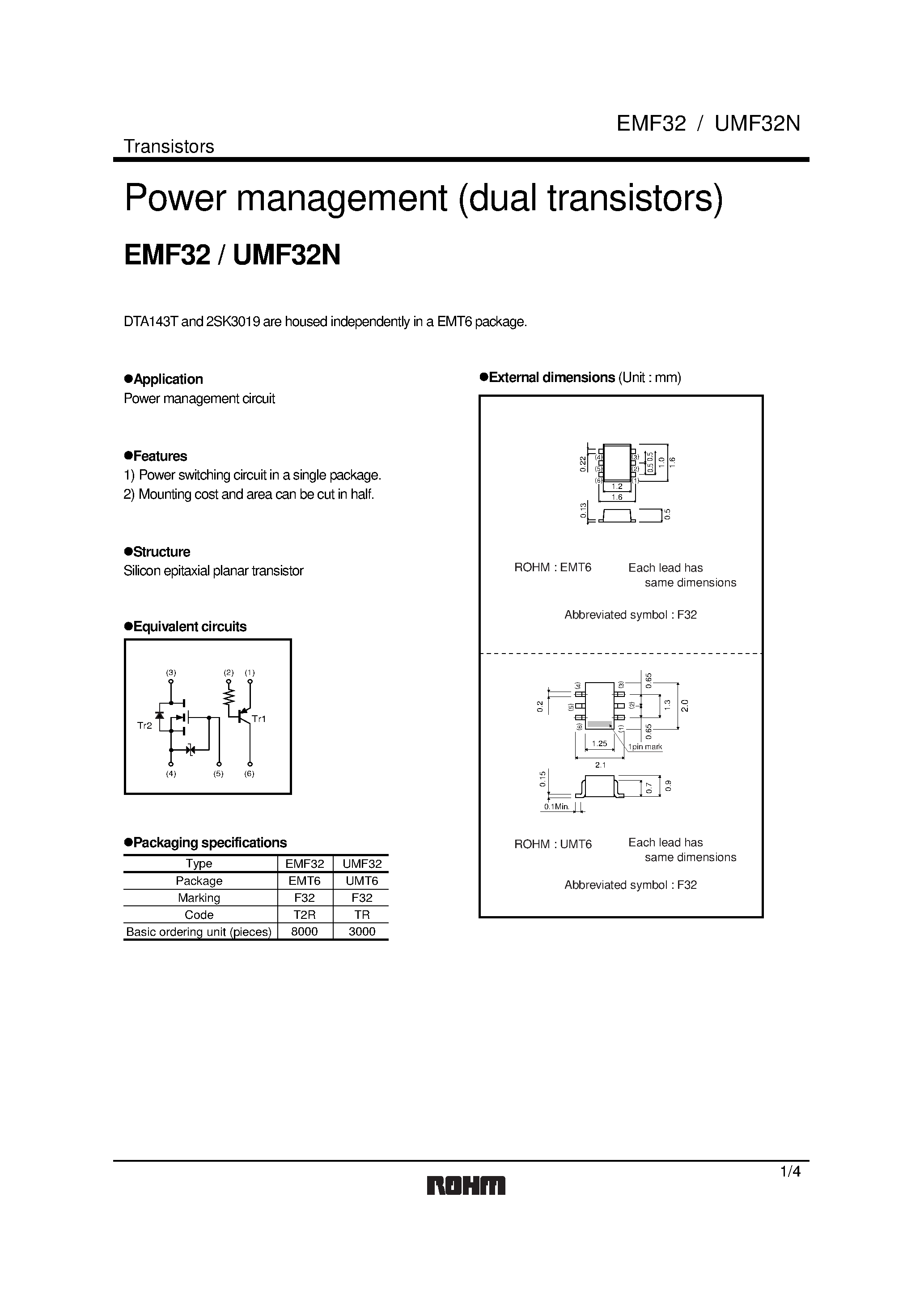 Даташит EMF32 - Power management (dual transistors) страница 1