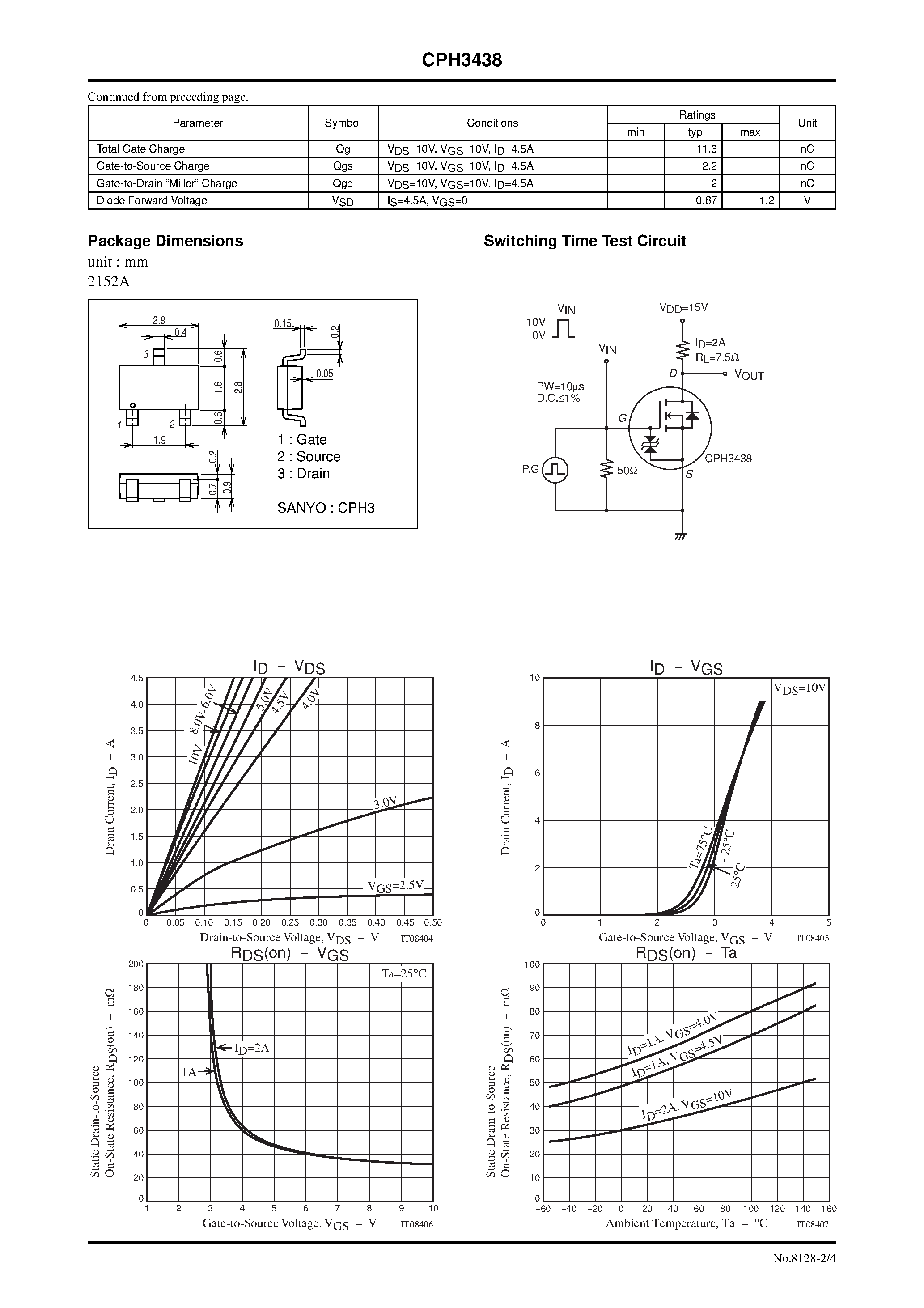 Даташит CPH3438 - General-Purpose Switching Device Applications страница 2