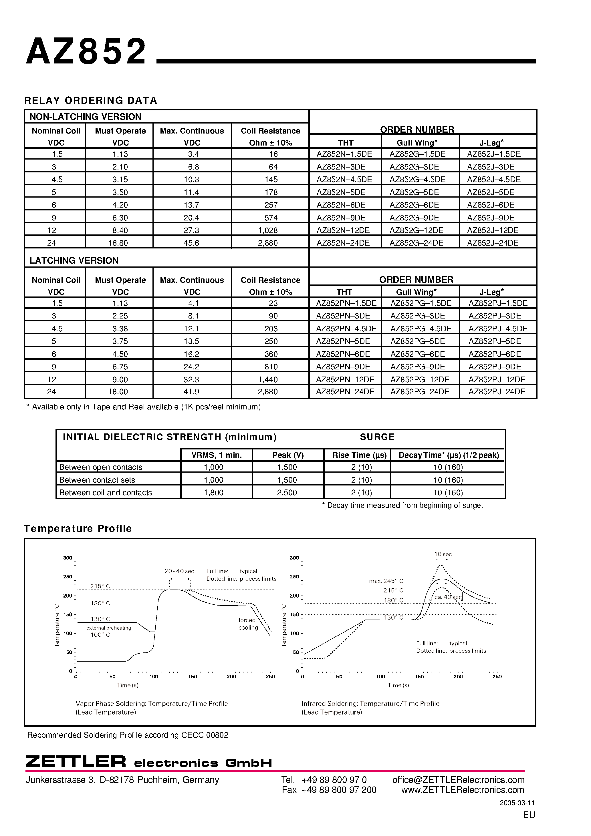 Даташит на микросхему AZ852 страница 2 Даташит AZ852 - MICROMINIATURE POLARIZED RELAY страница 2