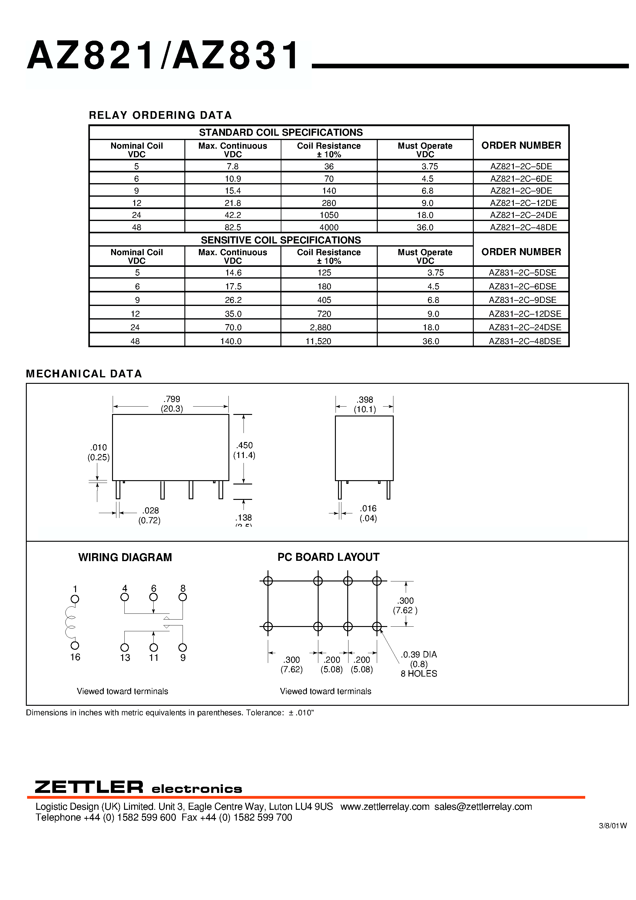 Даташит на микросхему AZ821 страница 2 Даташит AZ821 - (AZ831 / AZ821) SUBMINIATURE DIP RELAY страница 2