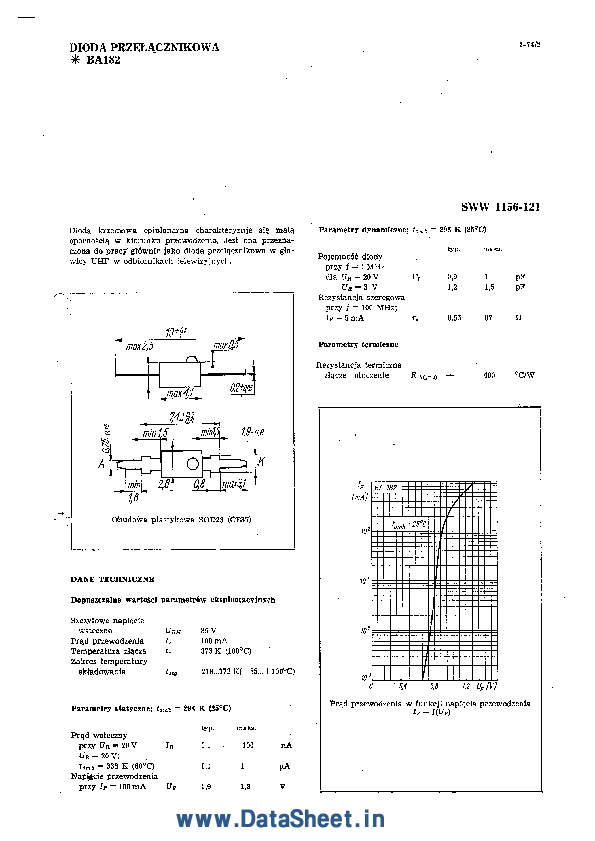 Даташит на микросхему BA182 страница 1 Даташит BA182 - Dioda uniwersalna страница 1