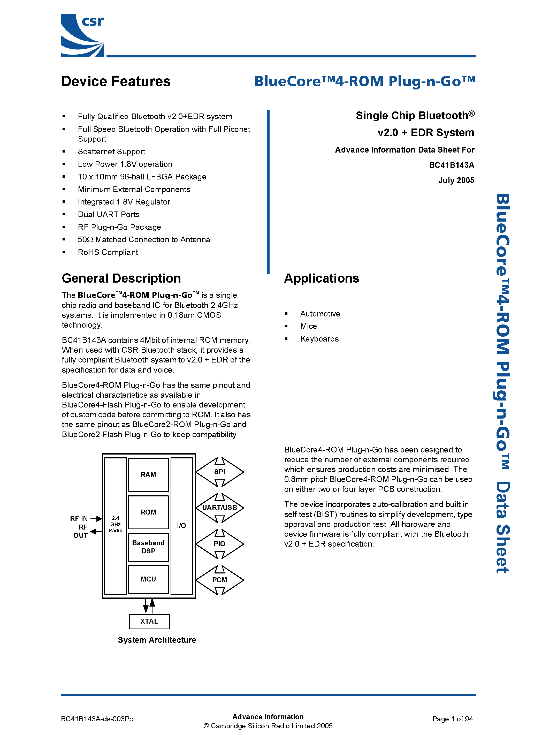Datasheet BC41B143A-ds-003Pc - Blue Core ROM Plug-n-Go page 1