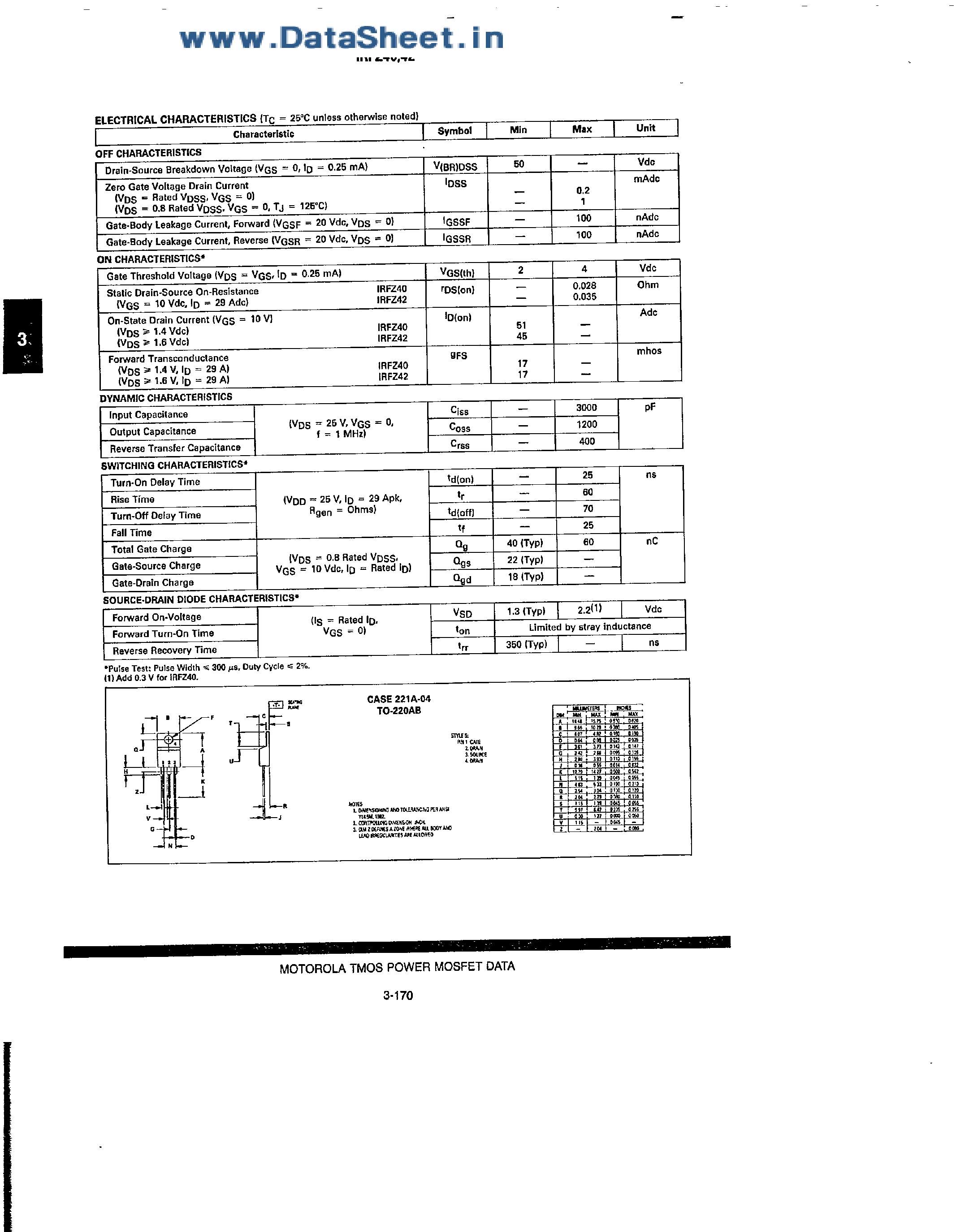 Даташит на микросхему IRFZ40 страница 2 Даташит IRFZ40 - (IRFZ40 / IRFZ42) Power Field Effect Transistors страница 2