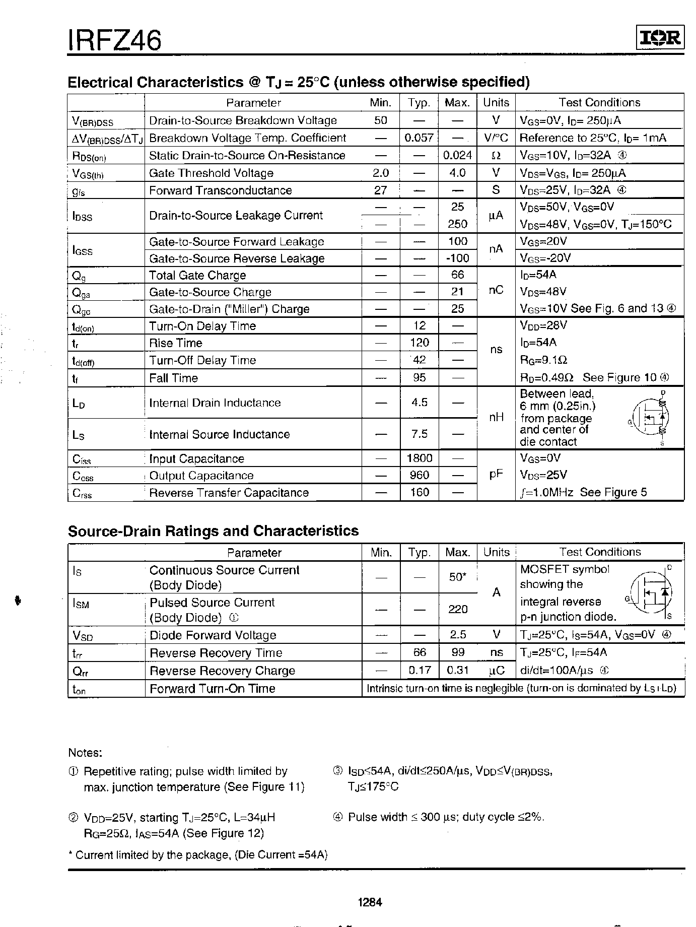 Datasheet IRFZ46 - Power MOSFET page 2