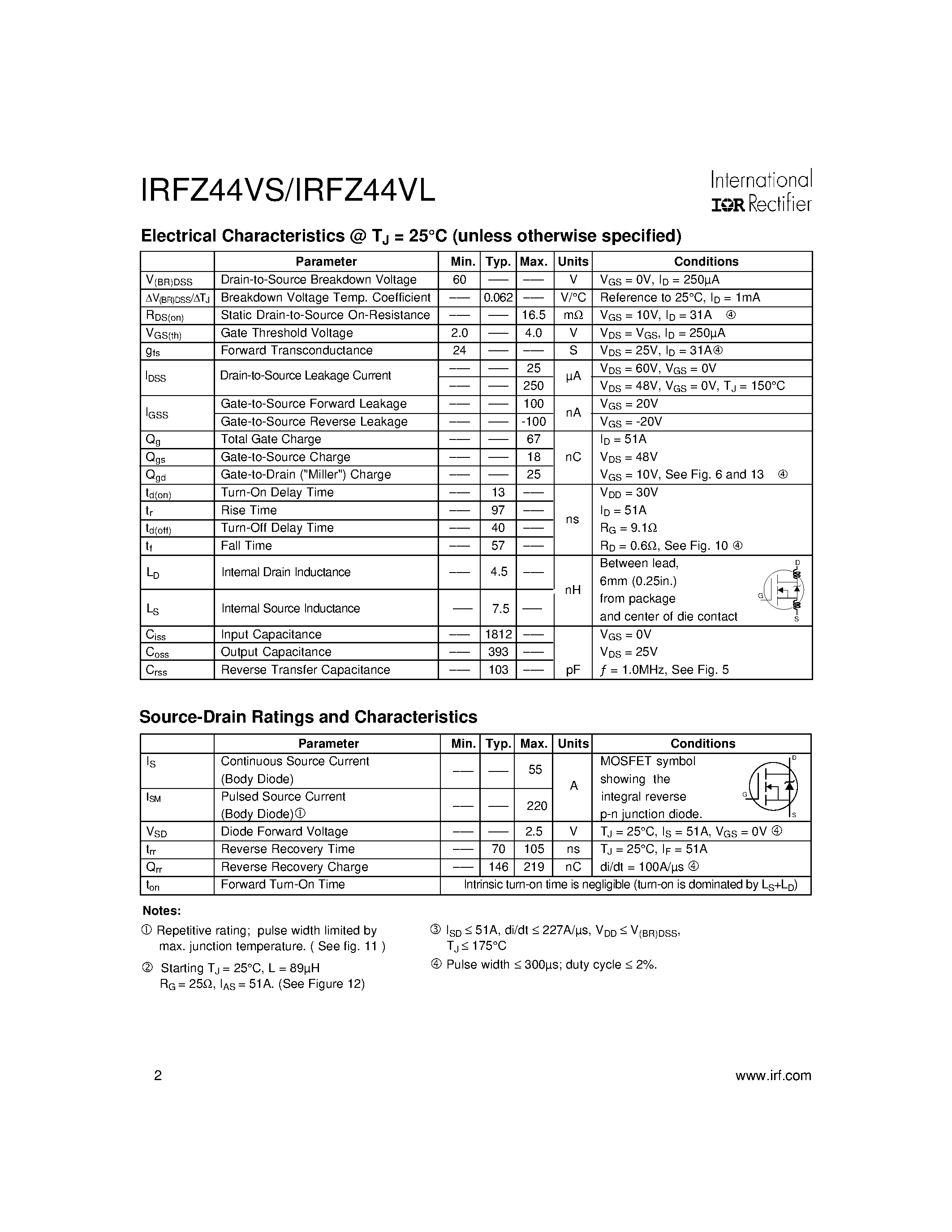 Datasheet IRFZ44VL - (IRFZ44VL / IRFZ44VS) Power MOSFET page 2