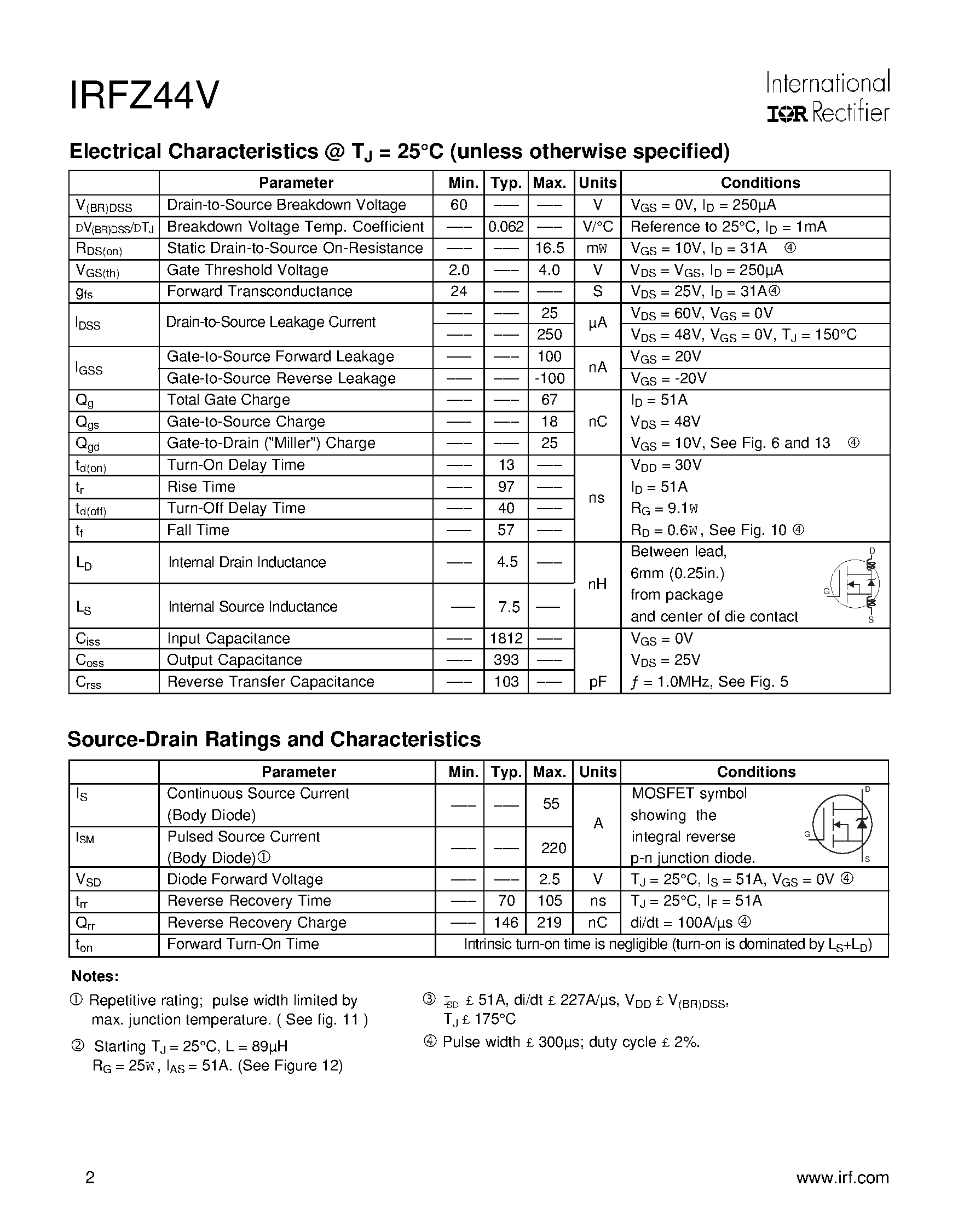 Даташит на микросхему IRFZ44V страница 2 Даташит IRFZ44V - Power MOSFET страница 2
